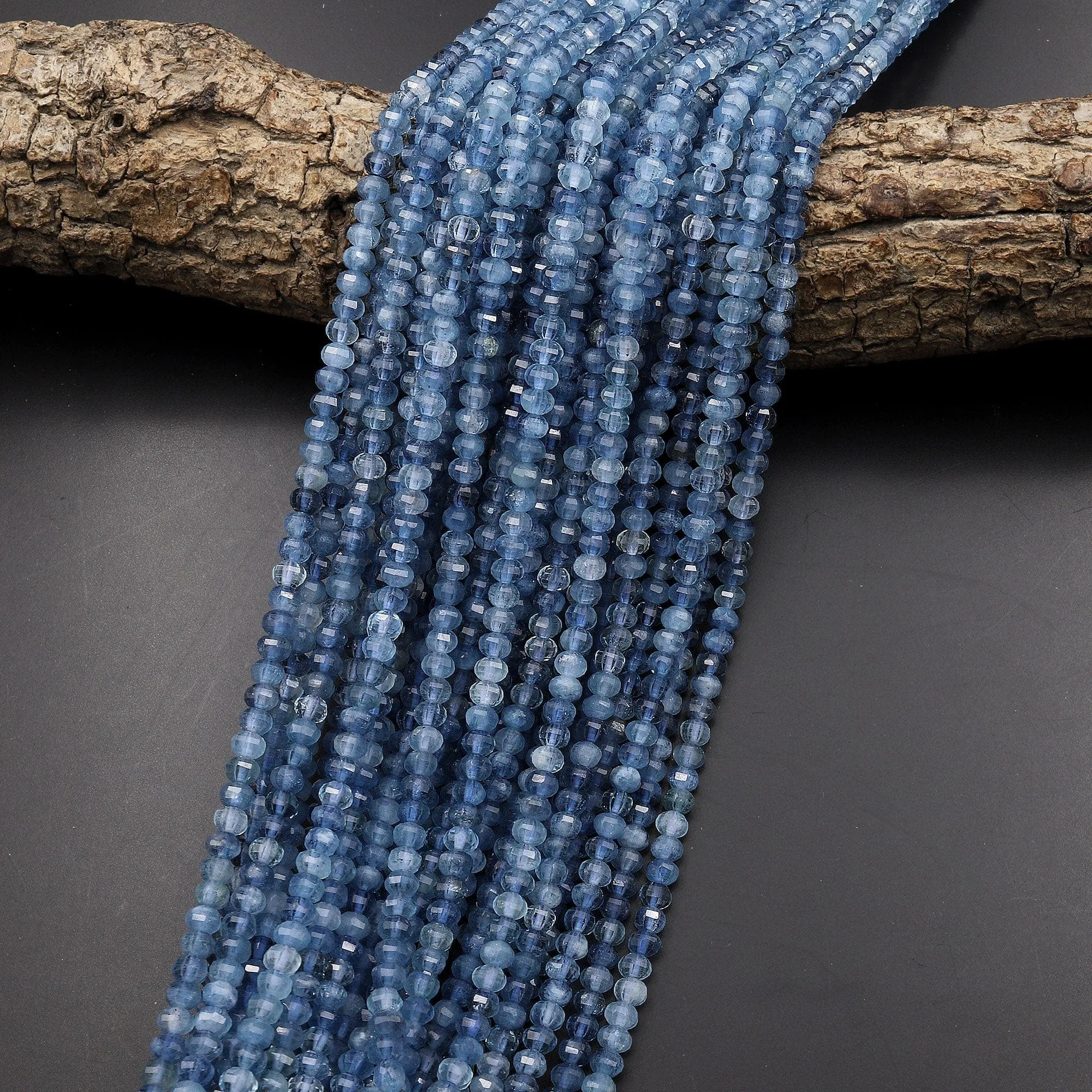 AAA Faceted Natural Blue Santa Maria Aquamarine Lantern Rondelle Beads 4mm Gemstone Extra Translucent 15.5" Strand