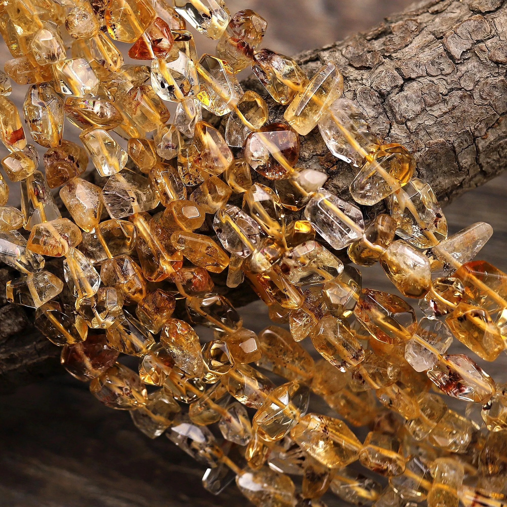 AAA Faceted Natural Golden Citrine W/ Cacoxenite Freeform Nugget Beads Handcut Orange Golden Gemstone Super Gemmy 15.5" Strand