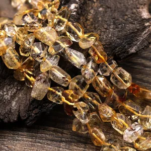 AAA Faceted Natural Golden Citrine W/ Cacoxenite Freeform Nugget Beads Handcut Orange Golden Gemstone Super Gemmy 15.5" Strand