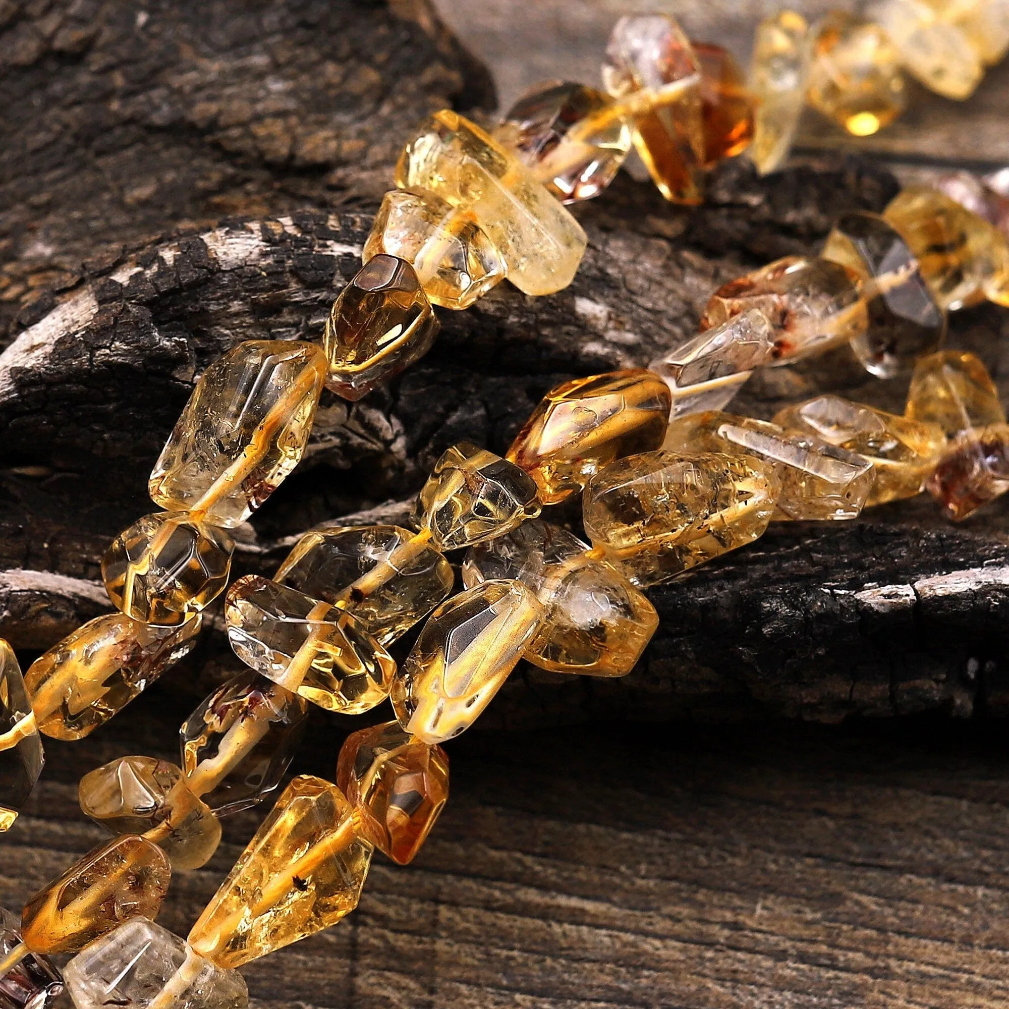 AAA Faceted Natural Golden Citrine W/ Cacoxenite Freeform Nugget Beads Handcut Orange Golden Gemstone Super Gemmy 15.5" Strand