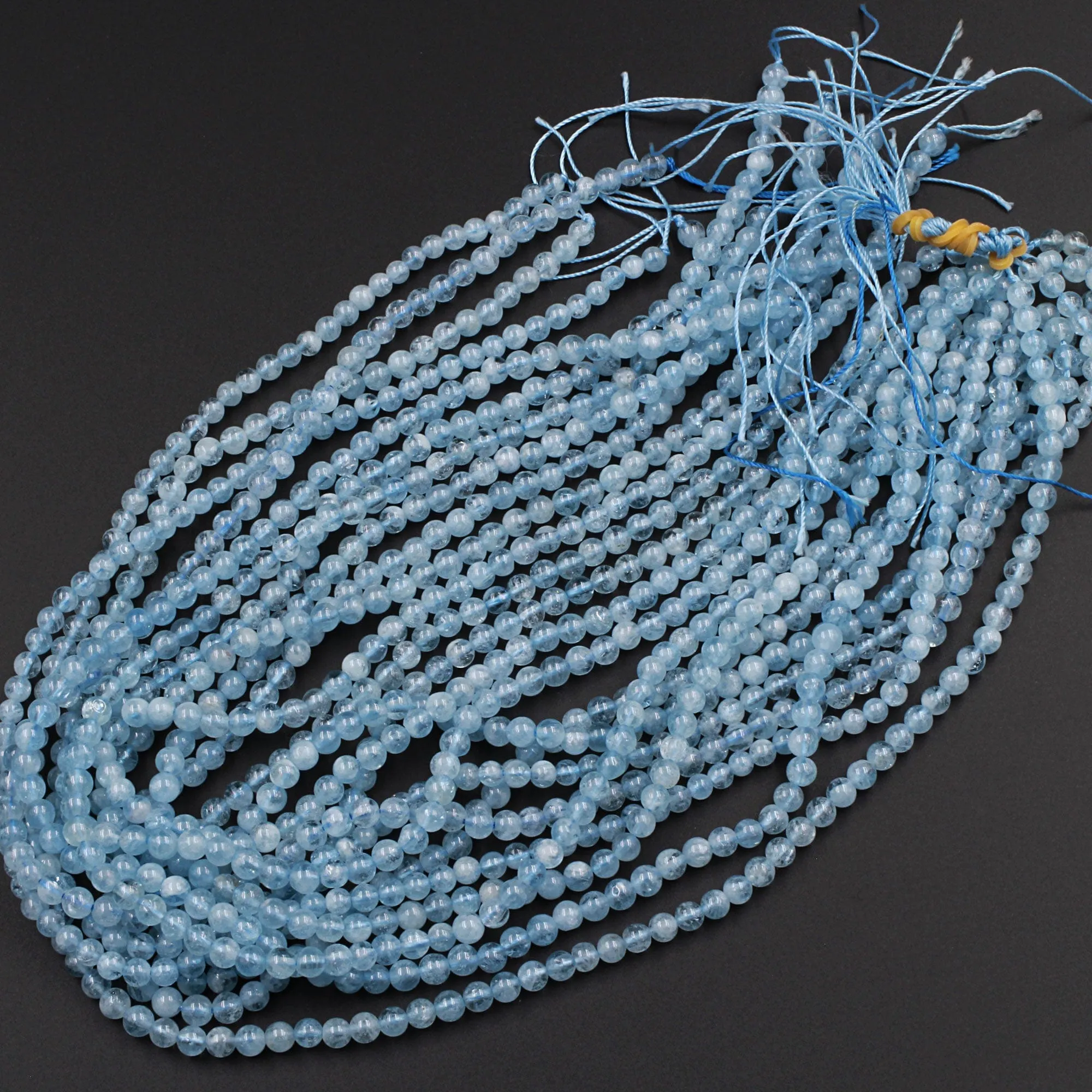 AAA Gemmy Natural Blue Aquamarine 4mm 6mm Smooth Round Beads 16" Strand