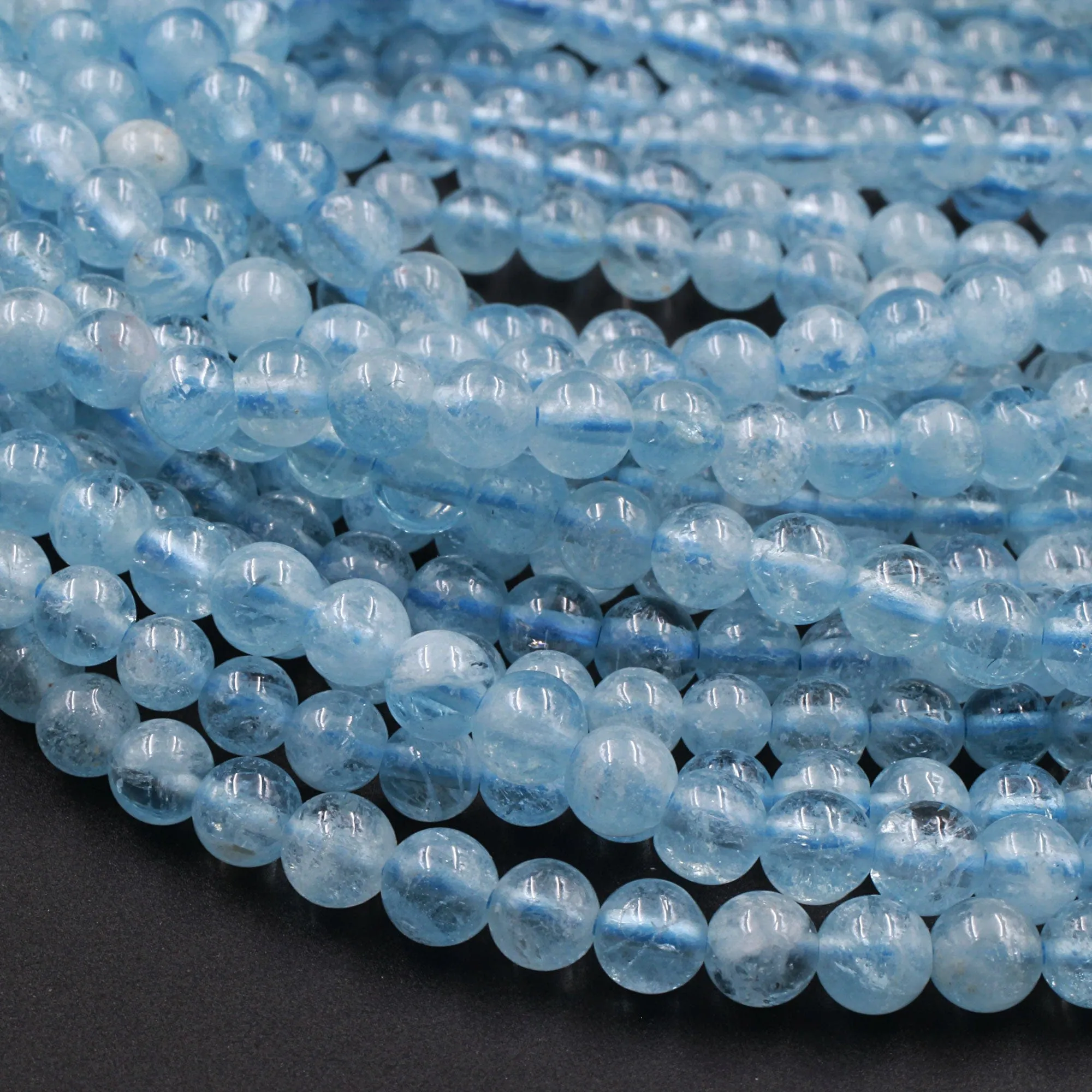 AAA Gemmy Natural Blue Aquamarine 4mm 6mm Smooth Round Beads 16" Strand