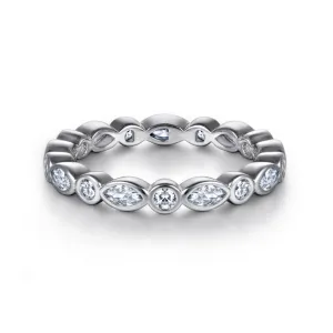 Alternating Marquise And Round Bezel Set Wedding Band Eternity Ring