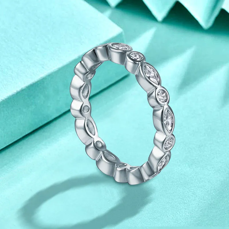 Alternating Marquise And Round Bezel Set Wedding Band Eternity Ring