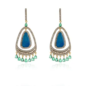 Amaya, Emerald,Boulder Opal Diamond Earrings