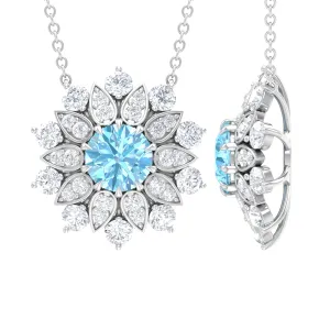 Aquamarine and Moissanite Flower Statement Necklace