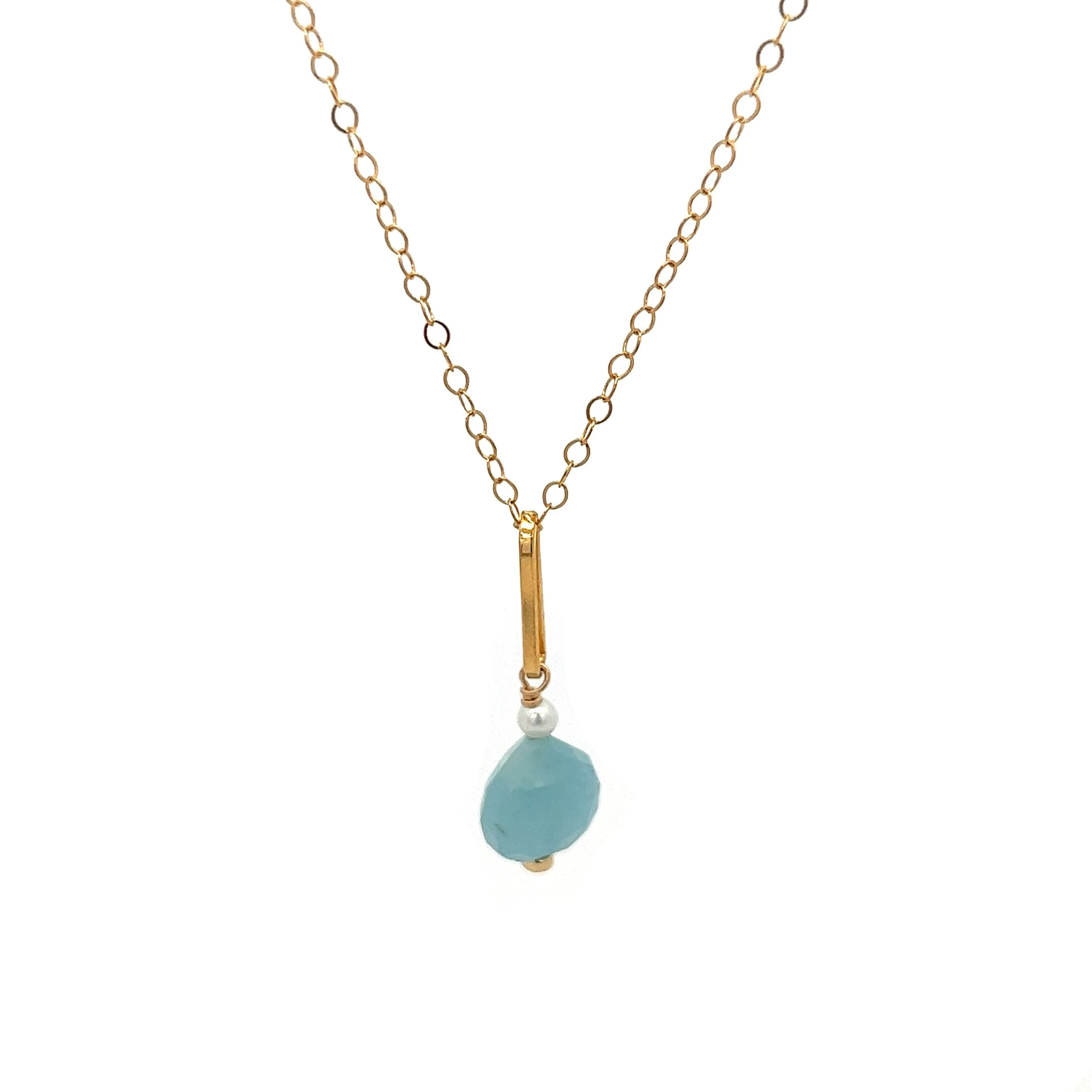 aquamarine gum drop & pearl pendant necklace