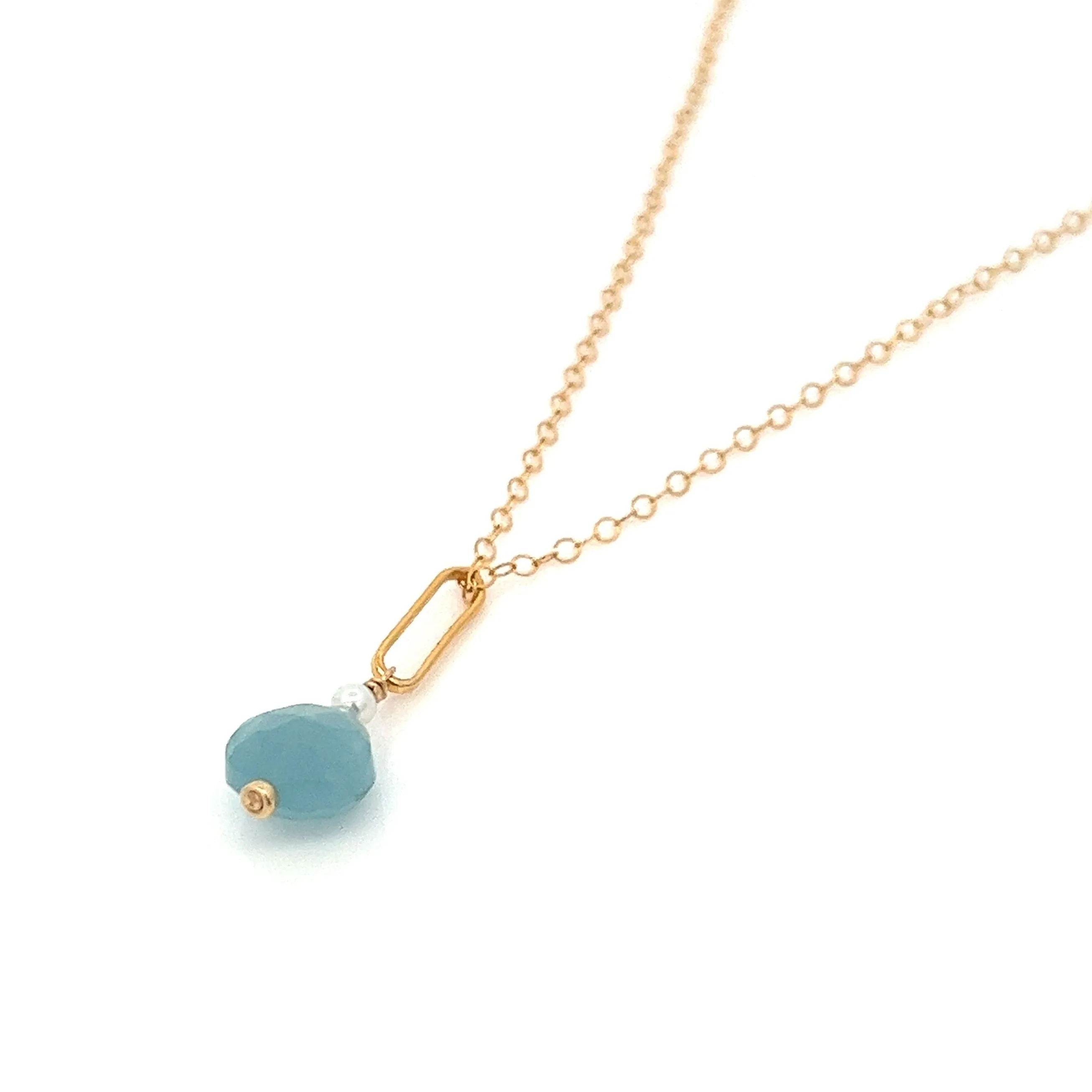 aquamarine gum drop & pearl pendant necklace