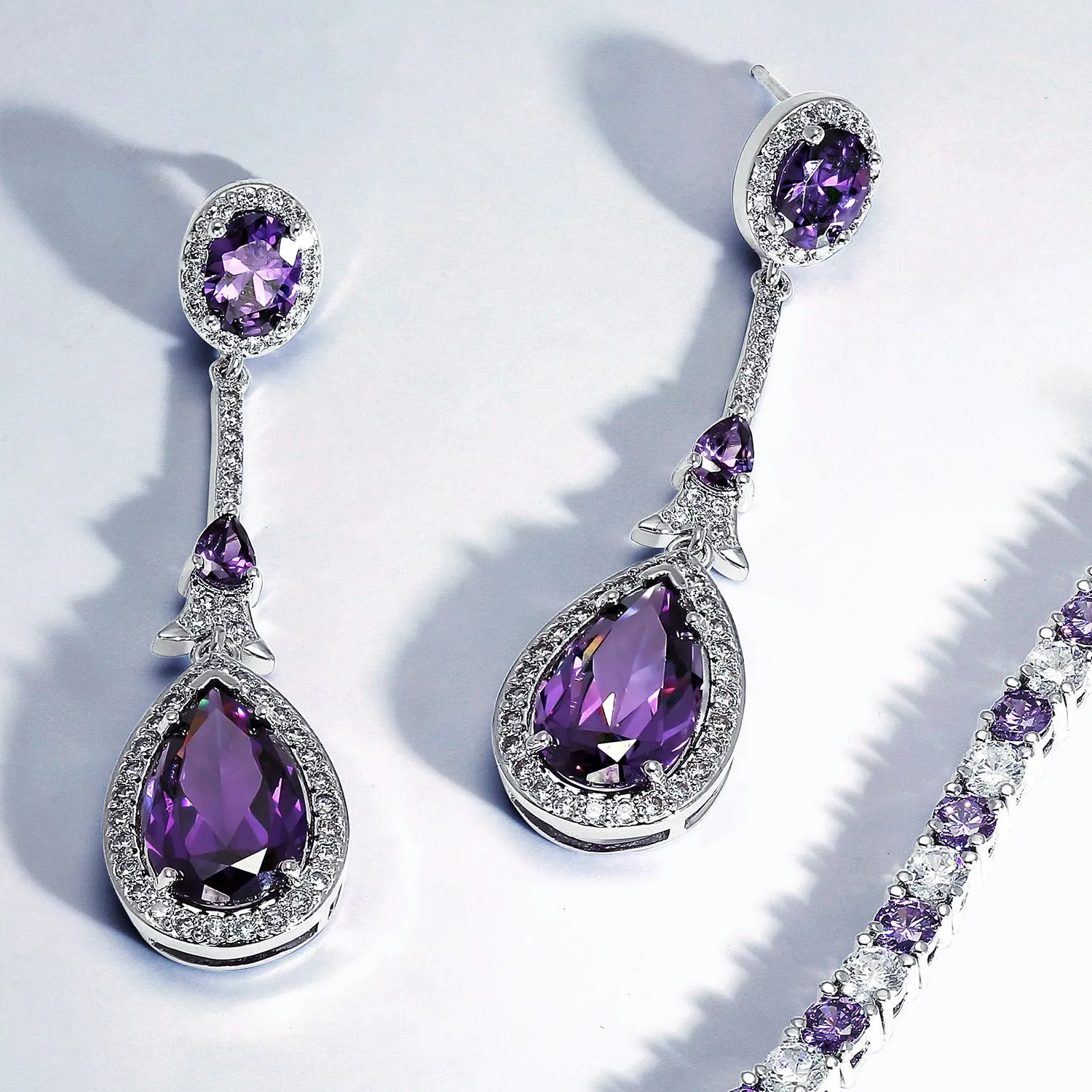 Art Deco Long Teardrop Statement CZ Chandelier Earrings Jewel Colors
