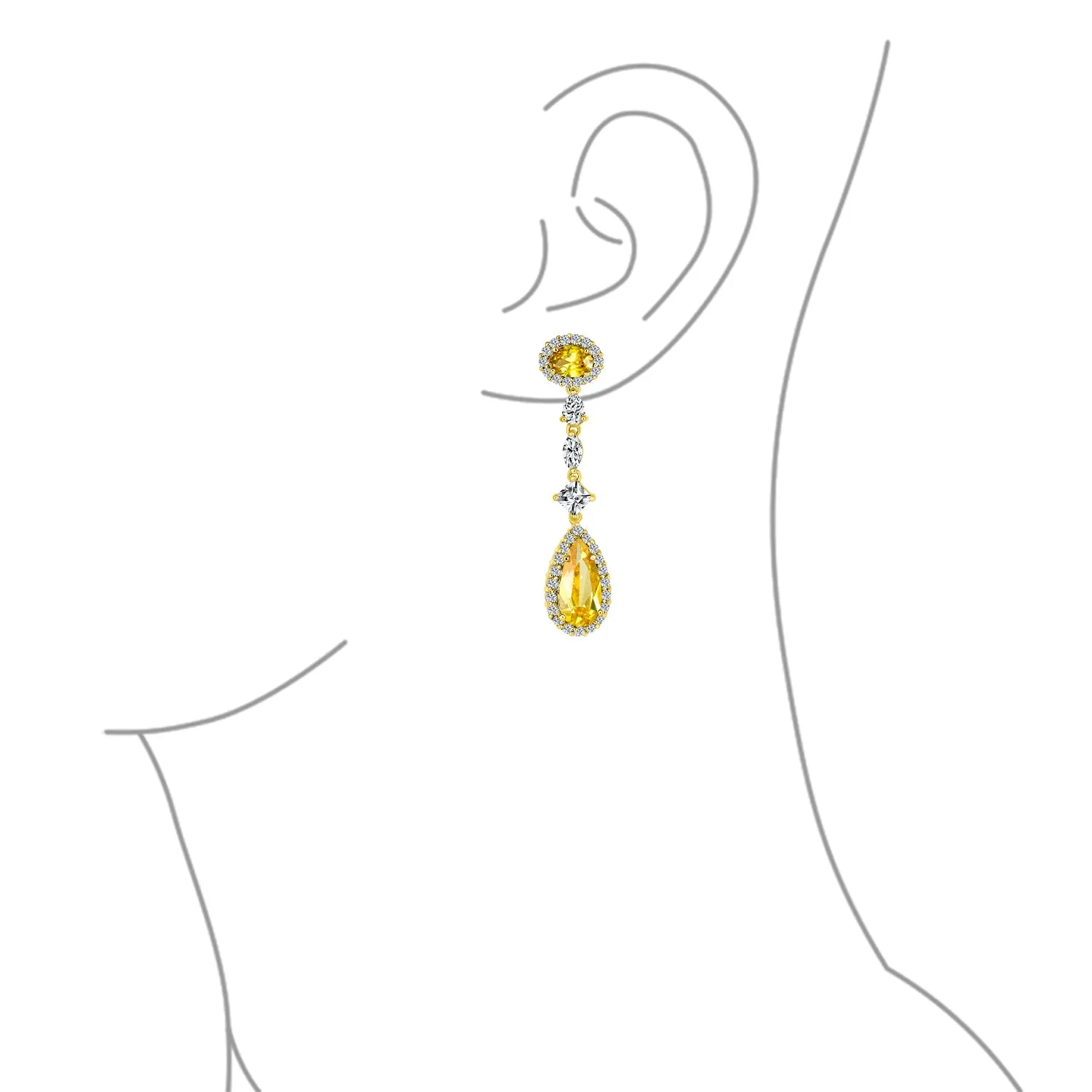 Art Deco Long Teardrop Statement CZ Chandelier Earrings Jewel Colors
