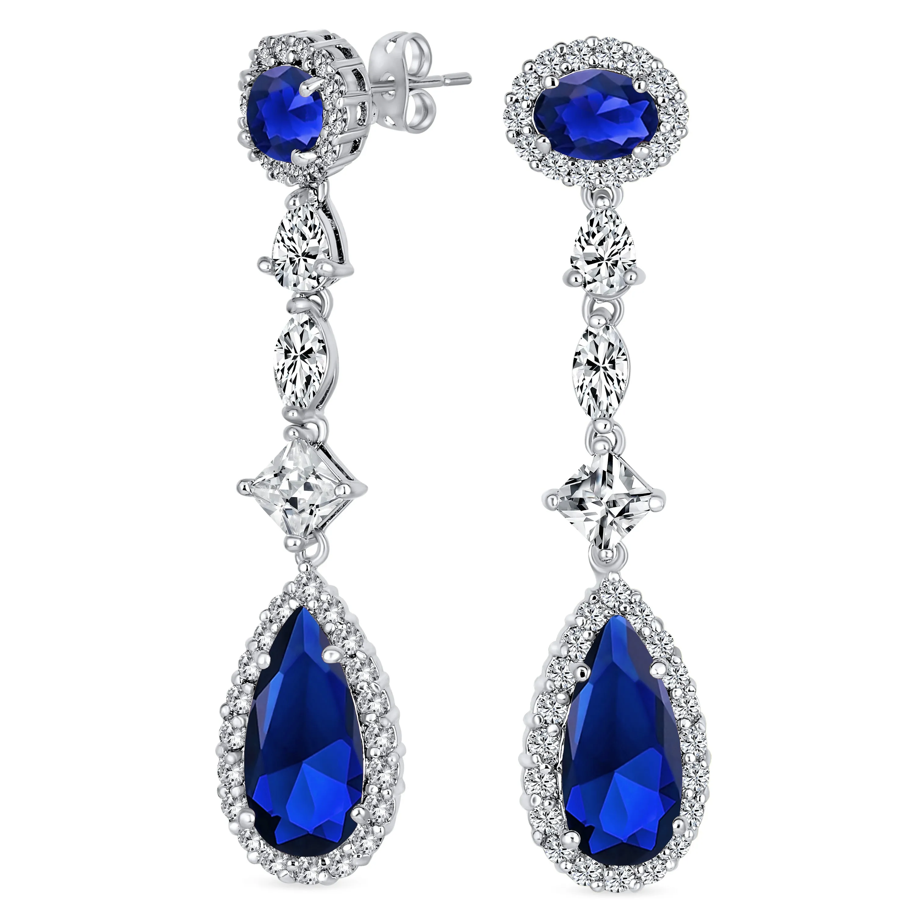 Art Deco Long Teardrop Statement CZ Chandelier Earrings Jewel Colors