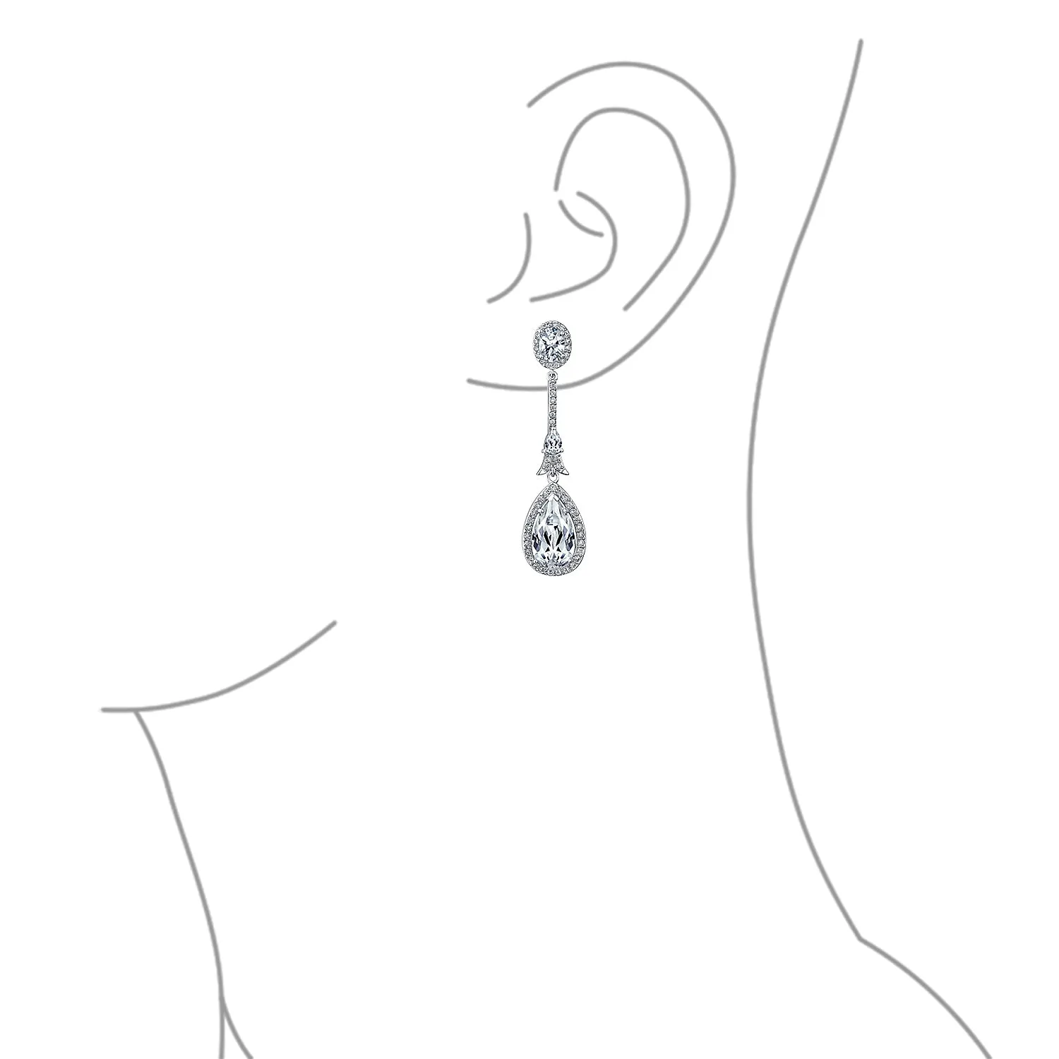 Art Deco Long Teardrop Statement CZ Chandelier Earrings Jewel Colors