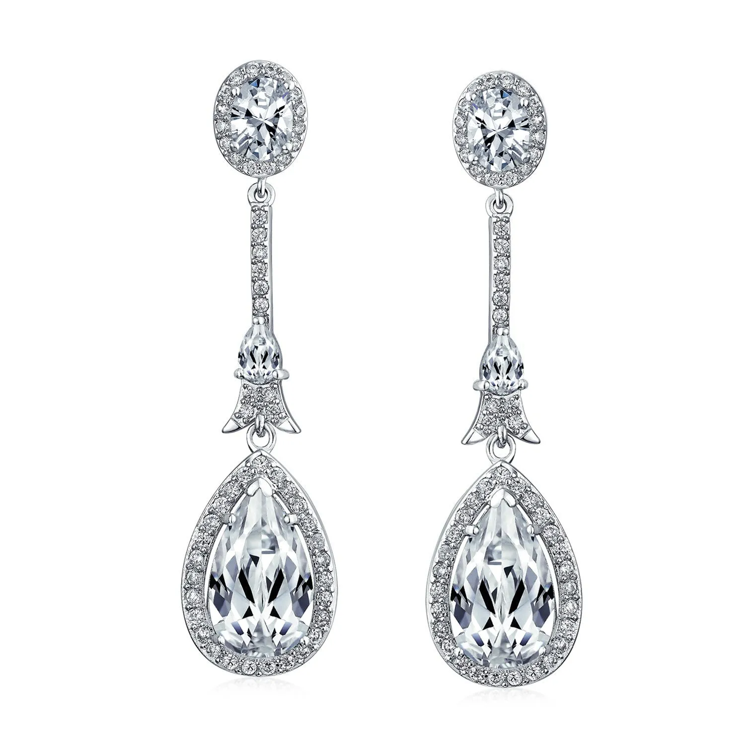 Art Deco Long Teardrop Statement CZ Chandelier Earrings Jewel Colors