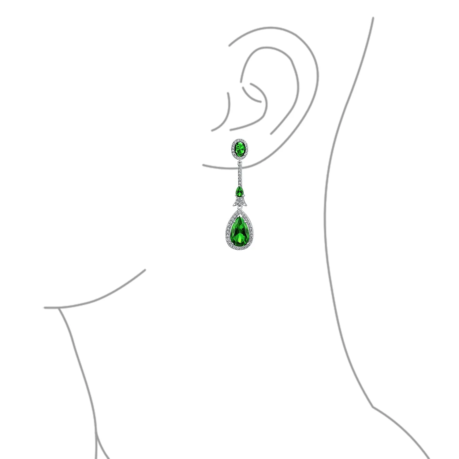 Art Deco Long Teardrop Statement CZ Chandelier Earrings Jewel Colors