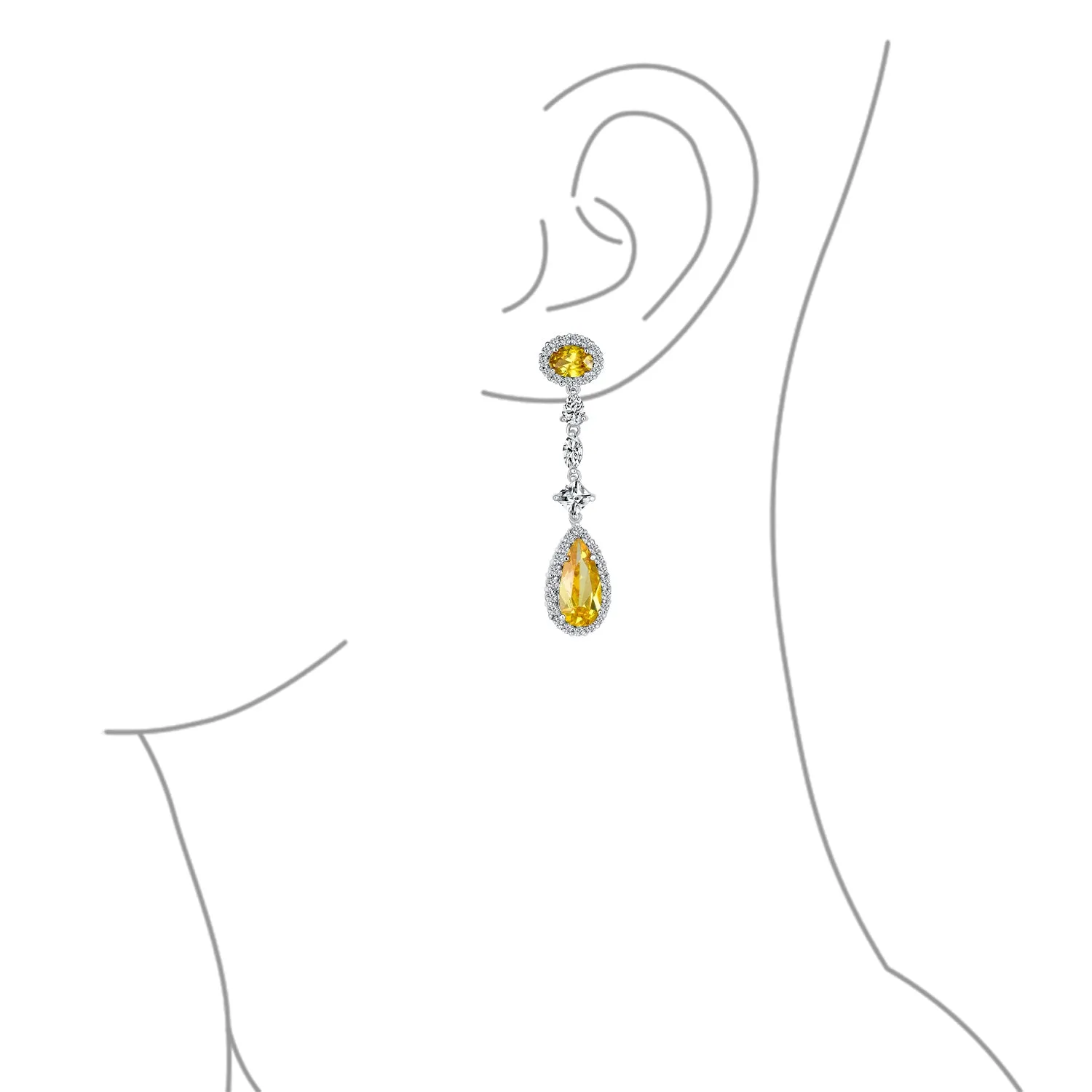 Art Deco Long Teardrop Statement CZ Chandelier Earrings Jewel Colors