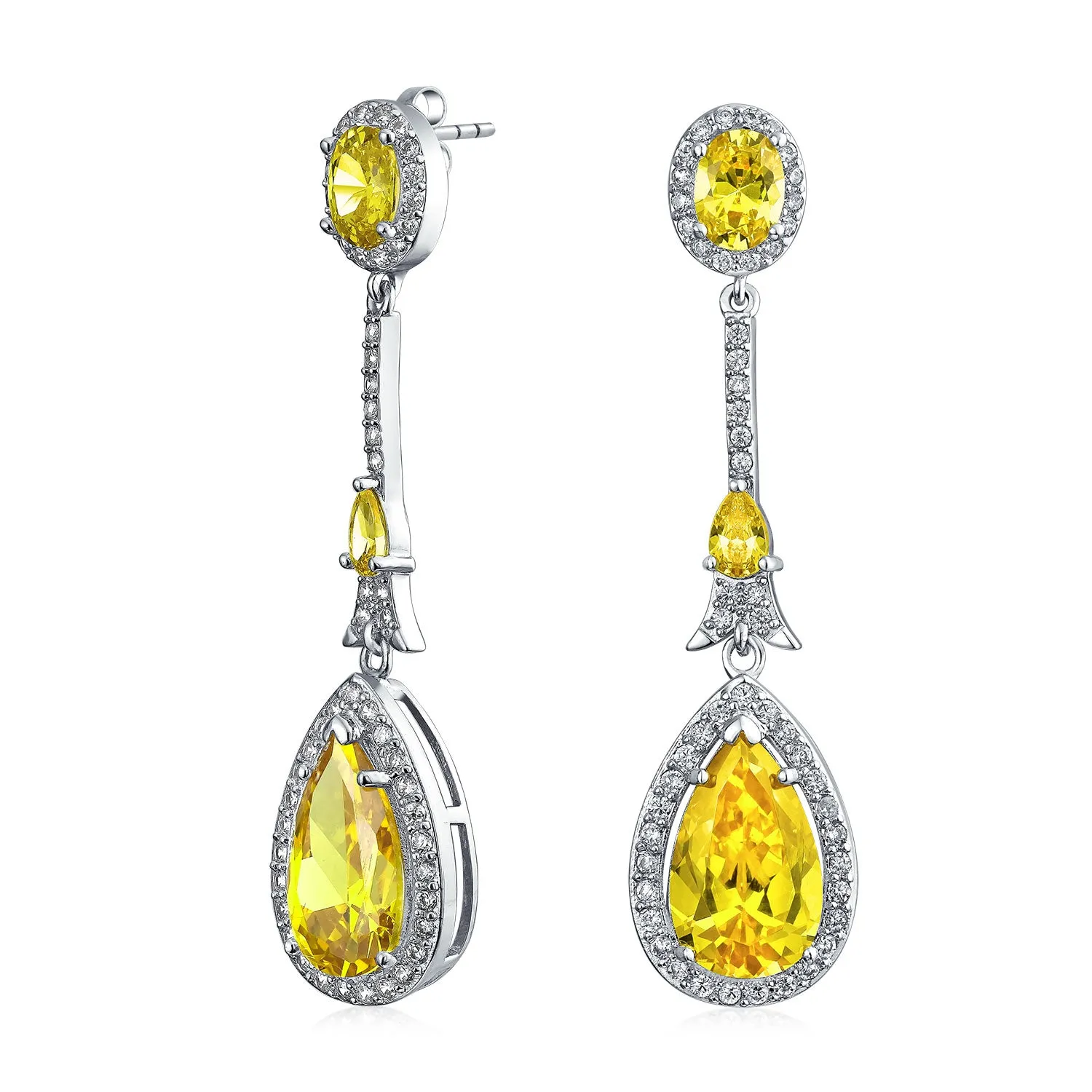 Art Deco Long Teardrop Statement CZ Chandelier Earrings Jewel Colors