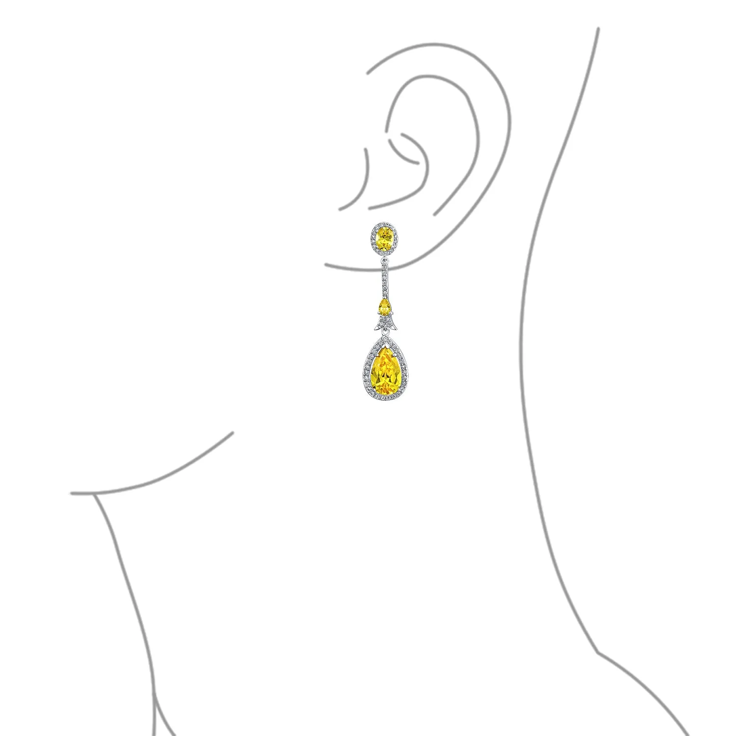 Art Deco Long Teardrop Statement CZ Chandelier Earrings Jewel Colors
