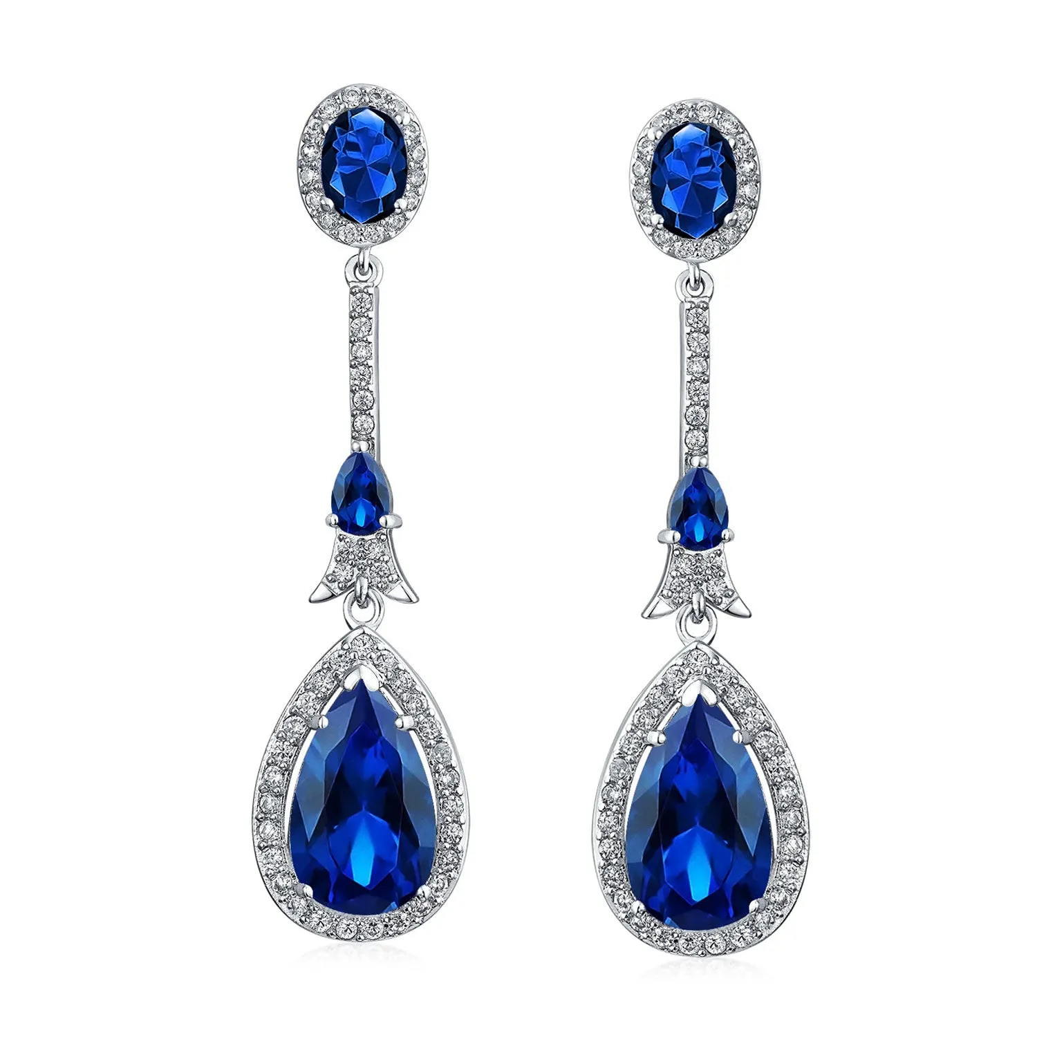 Art Deco Long Teardrop Statement CZ Chandelier Earrings Jewel Colors
