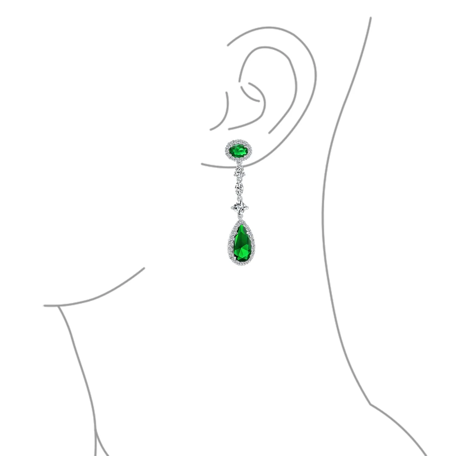 Art Deco Long Teardrop Statement CZ Chandelier Earrings Jewel Colors
