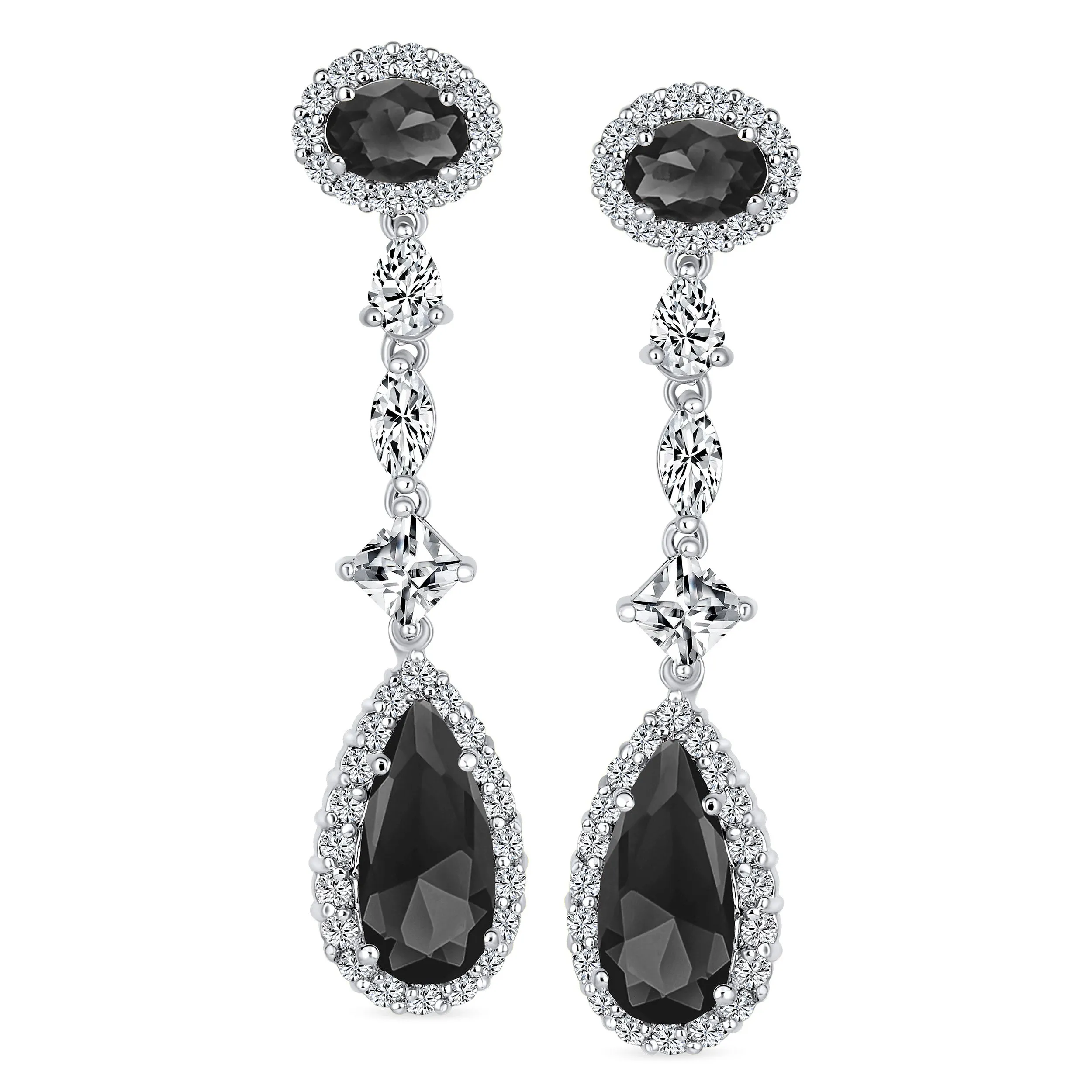 Art Deco Long Teardrop Statement CZ Chandelier Earrings Jewel Colors