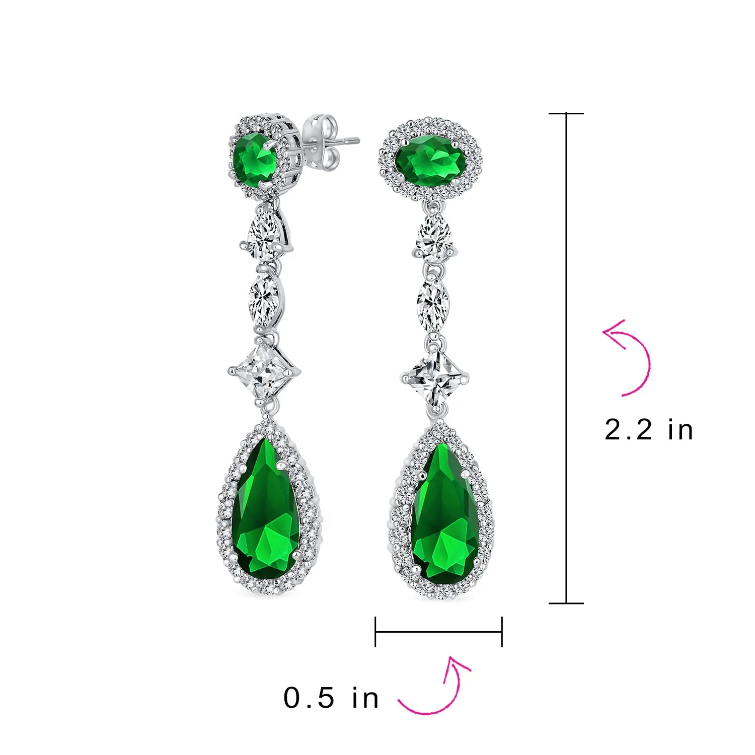 Art Deco Long Teardrop Statement CZ Chandelier Earrings Jewel Colors
