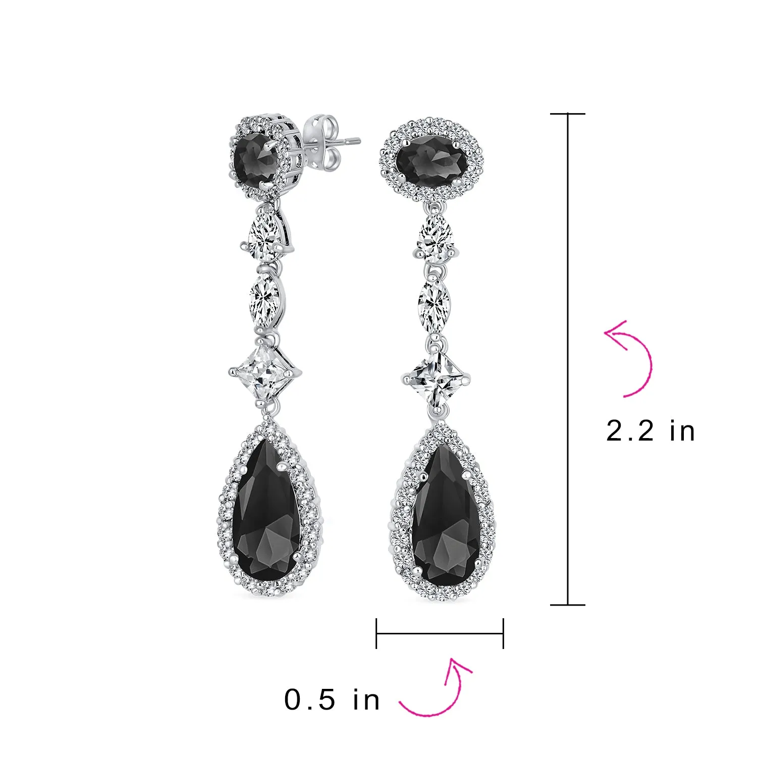Art Deco Long Teardrop Statement CZ Chandelier Earrings Jewel Colors