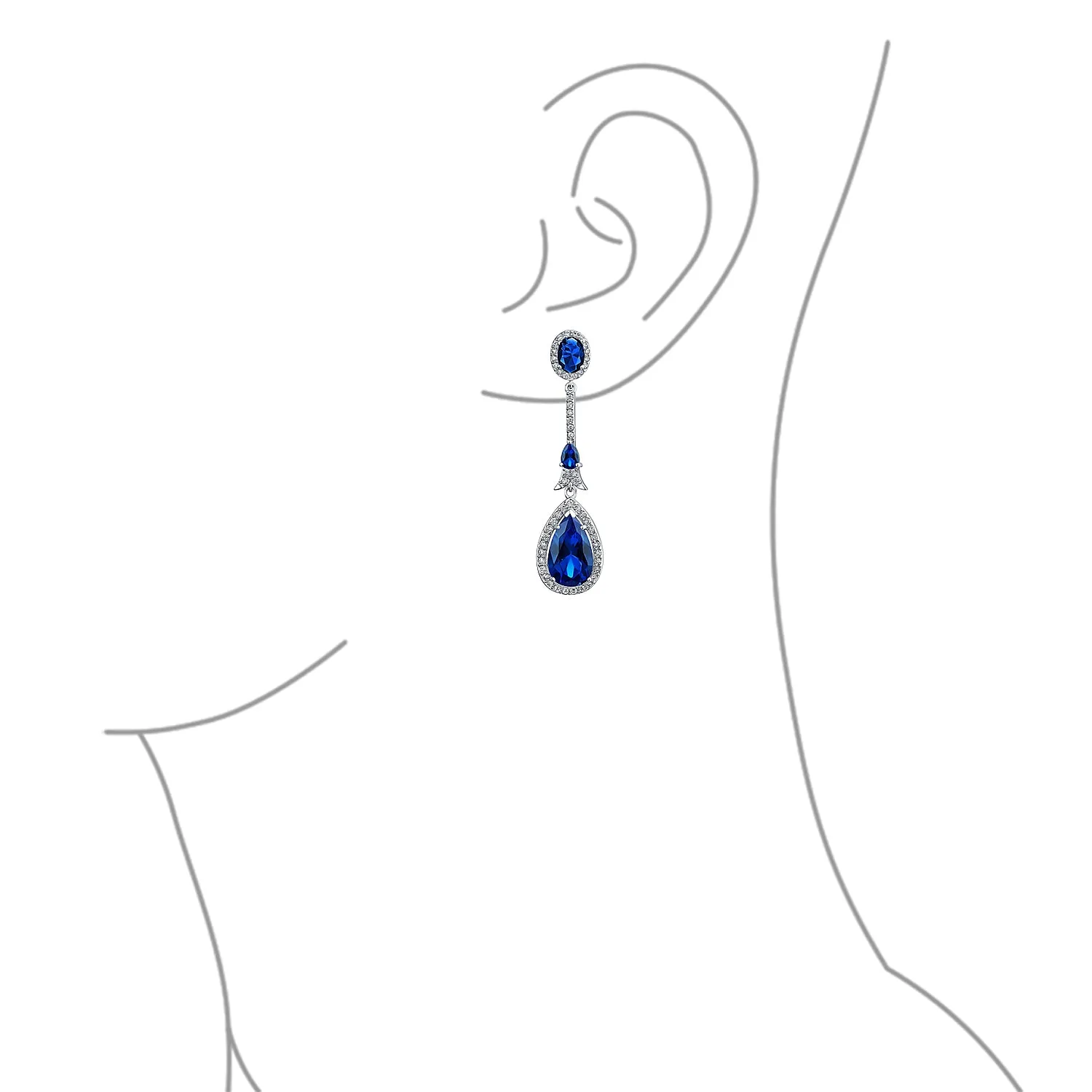 Art Deco Long Teardrop Statement CZ Chandelier Earrings Jewel Colors