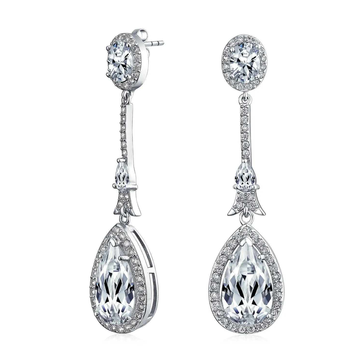 Art Deco Long Teardrop Statement CZ Chandelier Earrings Jewel Colors
