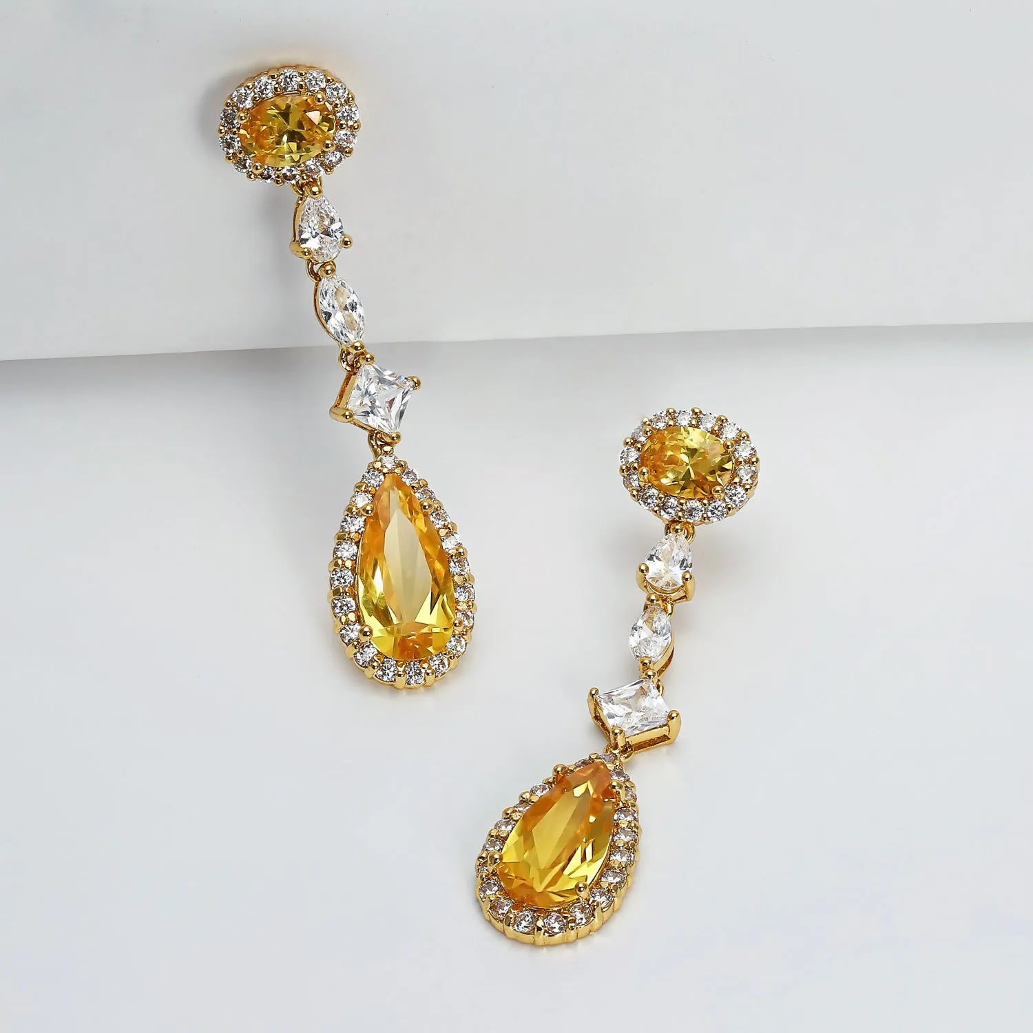 Art Deco Long Teardrop Statement CZ Chandelier Earrings Jewel Colors