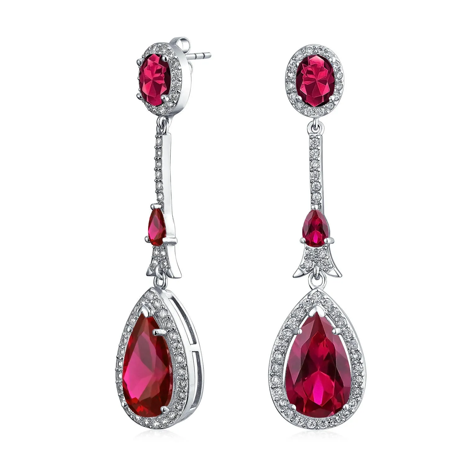 Art Deco Long Teardrop Statement CZ Chandelier Earrings Jewel Colors