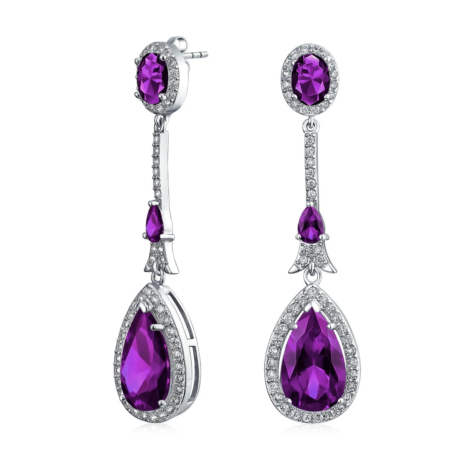 Art Deco Long Teardrop Statement CZ Chandelier Earrings Jewel Colors