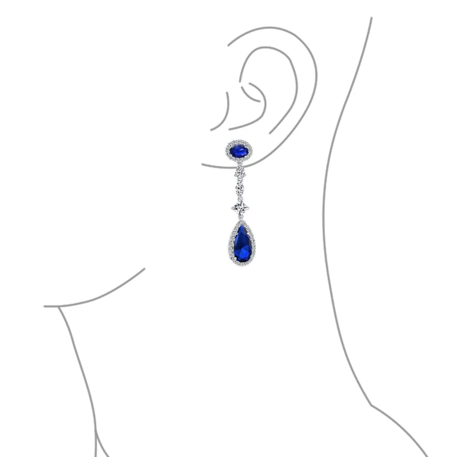 Art Deco Long Teardrop Statement CZ Chandelier Earrings Jewel Colors