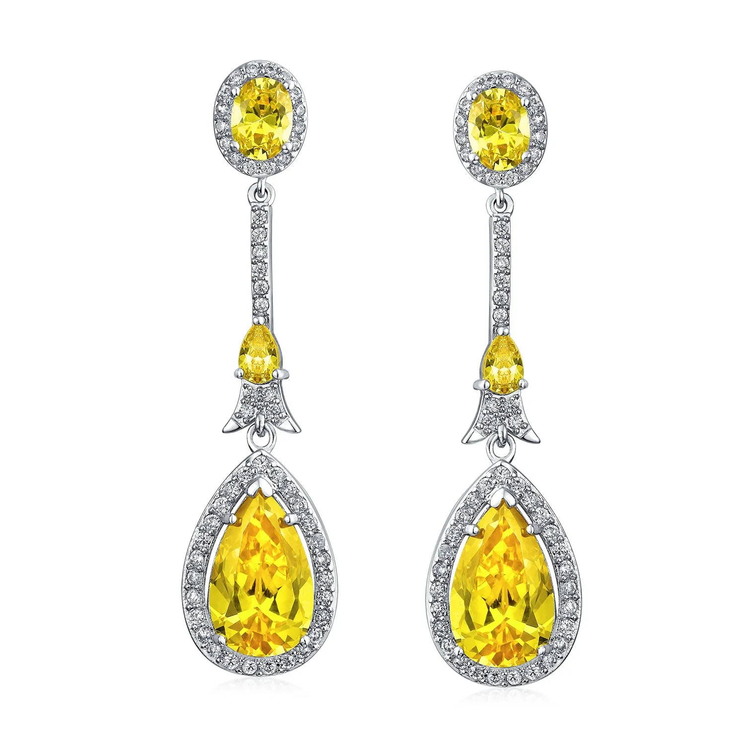 Art Deco Long Teardrop Statement CZ Chandelier Earrings Jewel Colors