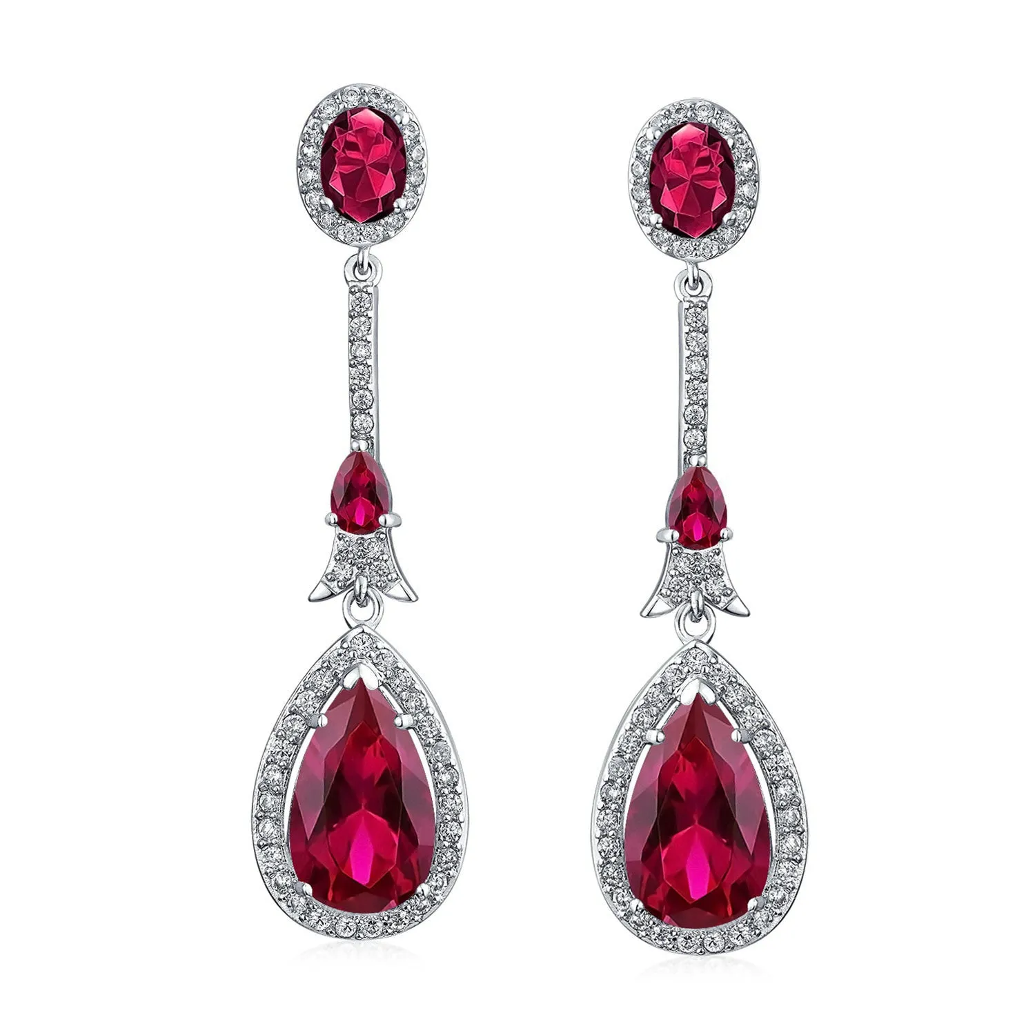 Art Deco Long Teardrop Statement CZ Chandelier Earrings Jewel Colors