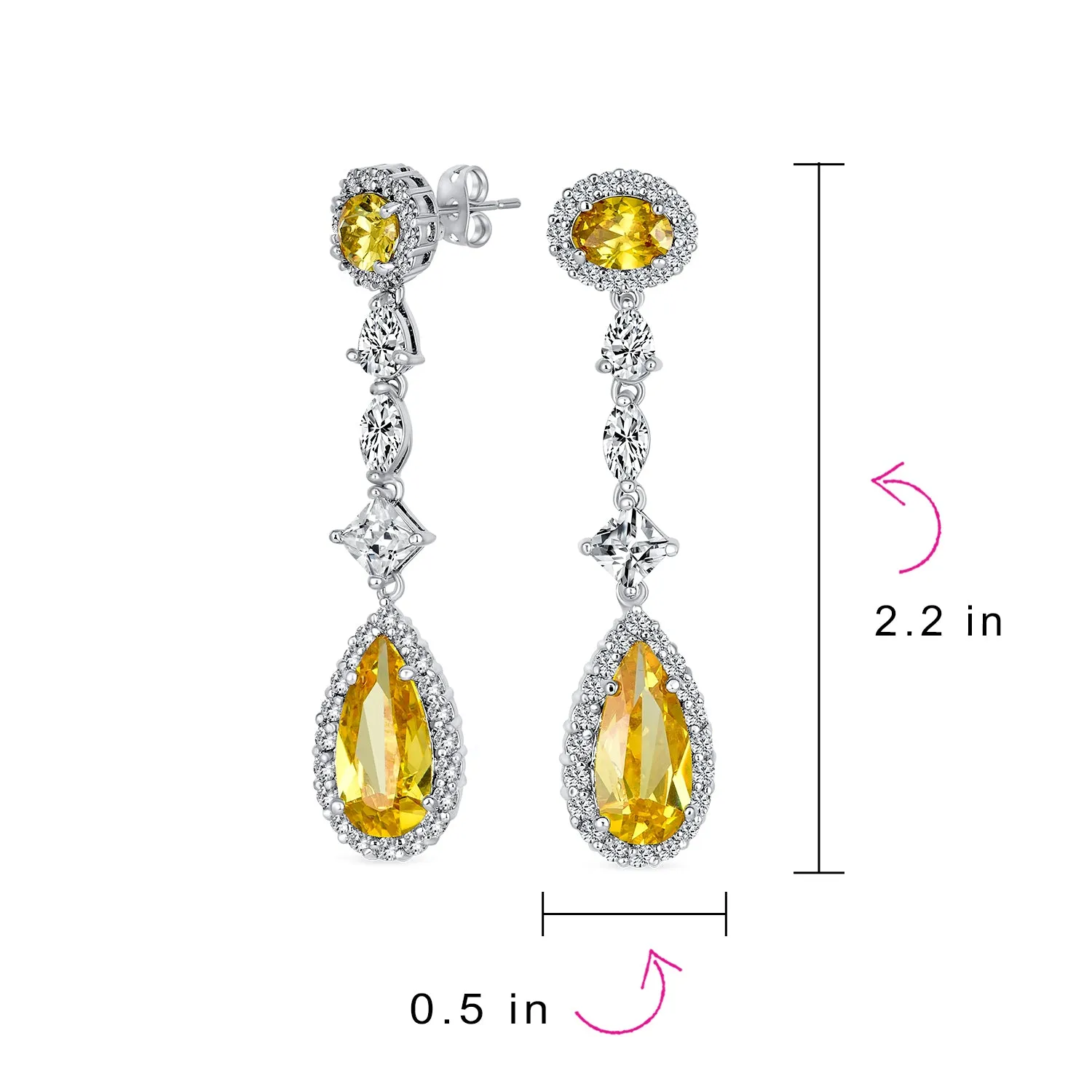 Art Deco Long Teardrop Statement CZ Chandelier Earrings Jewel Colors