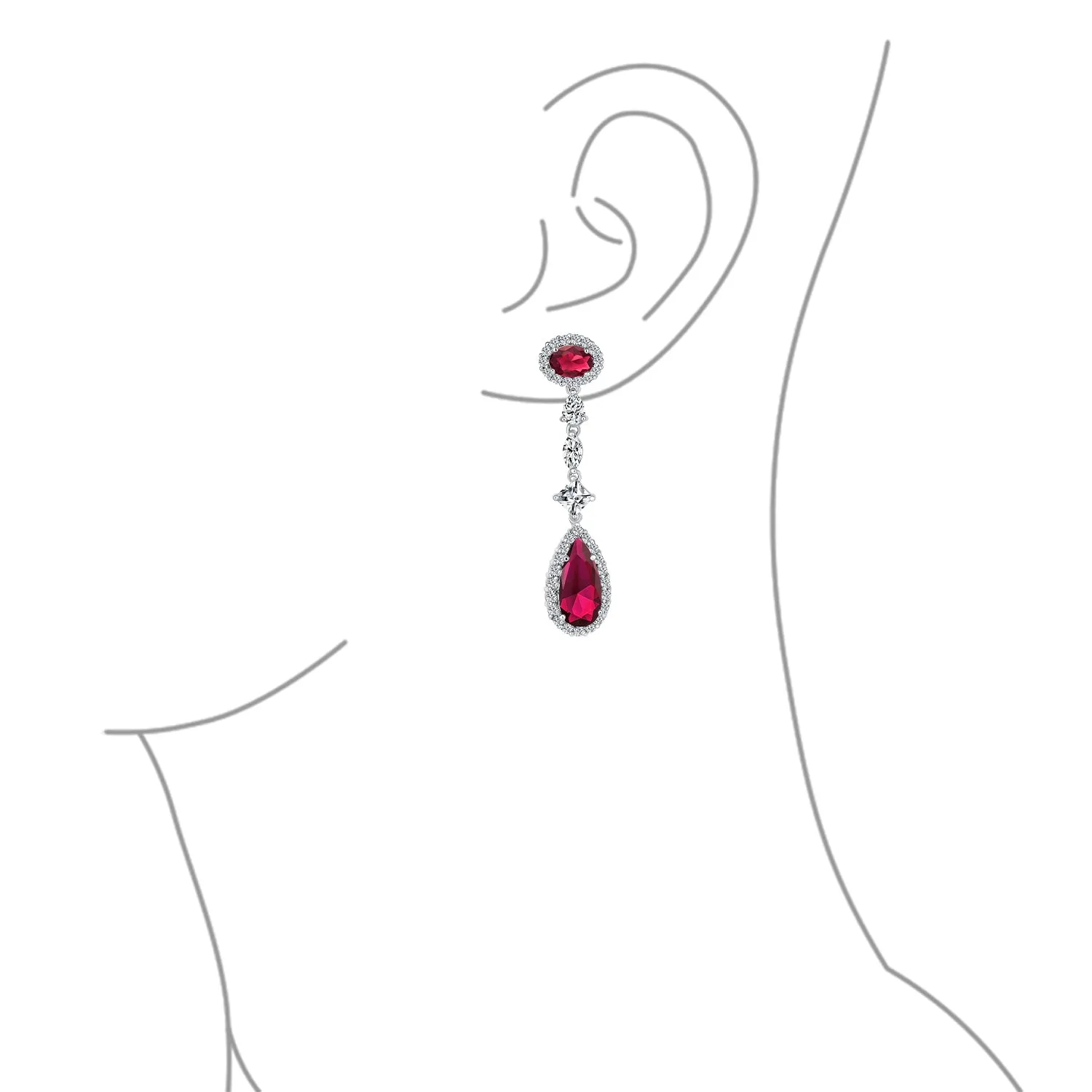 Art Deco Long Teardrop Statement CZ Chandelier Earrings Jewel Colors