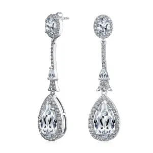 Art Deco Long Teardrop Statement CZ Chandelier Earrings Jewel Colors