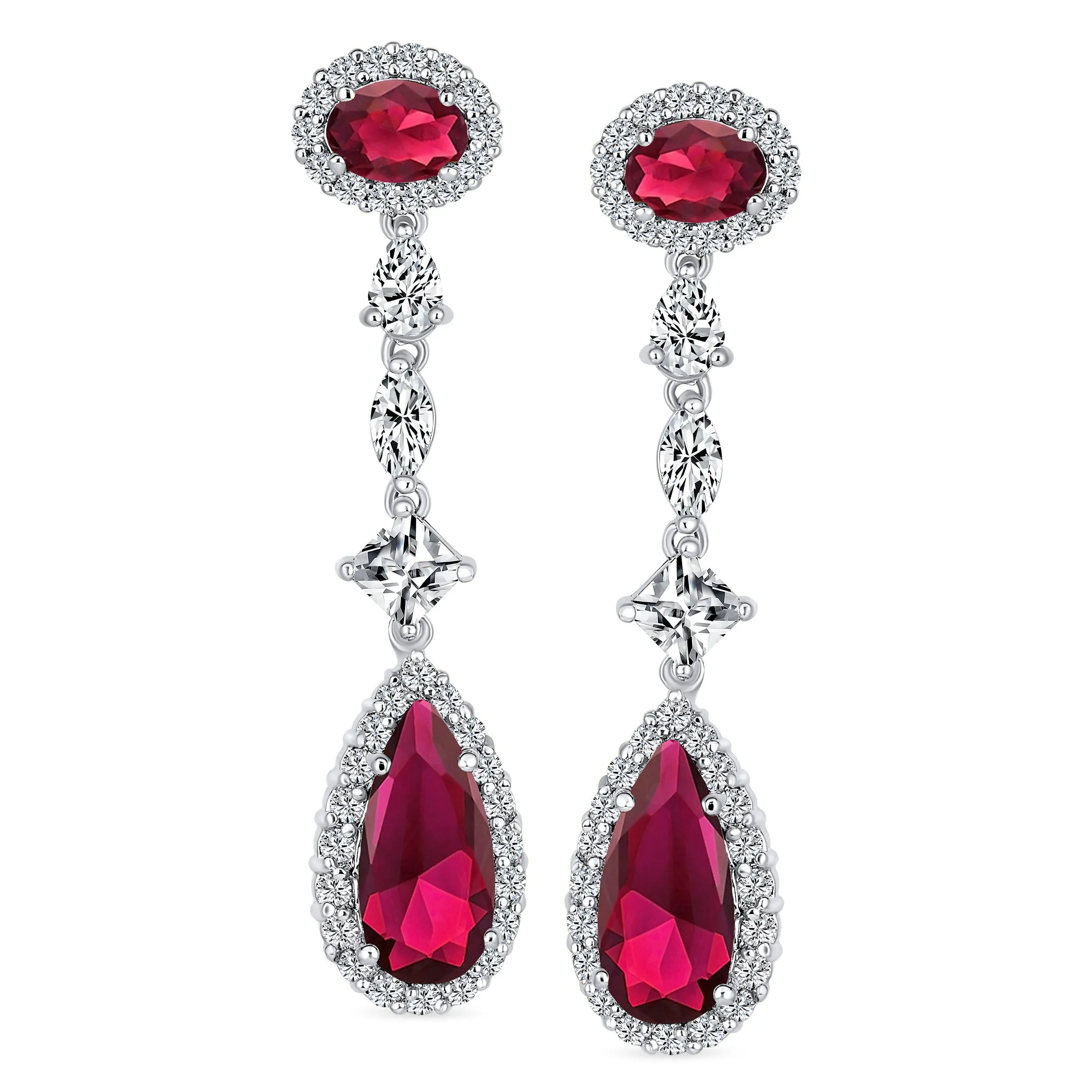 Art Deco Long Teardrop Statement CZ Chandelier Earrings Jewel Colors
