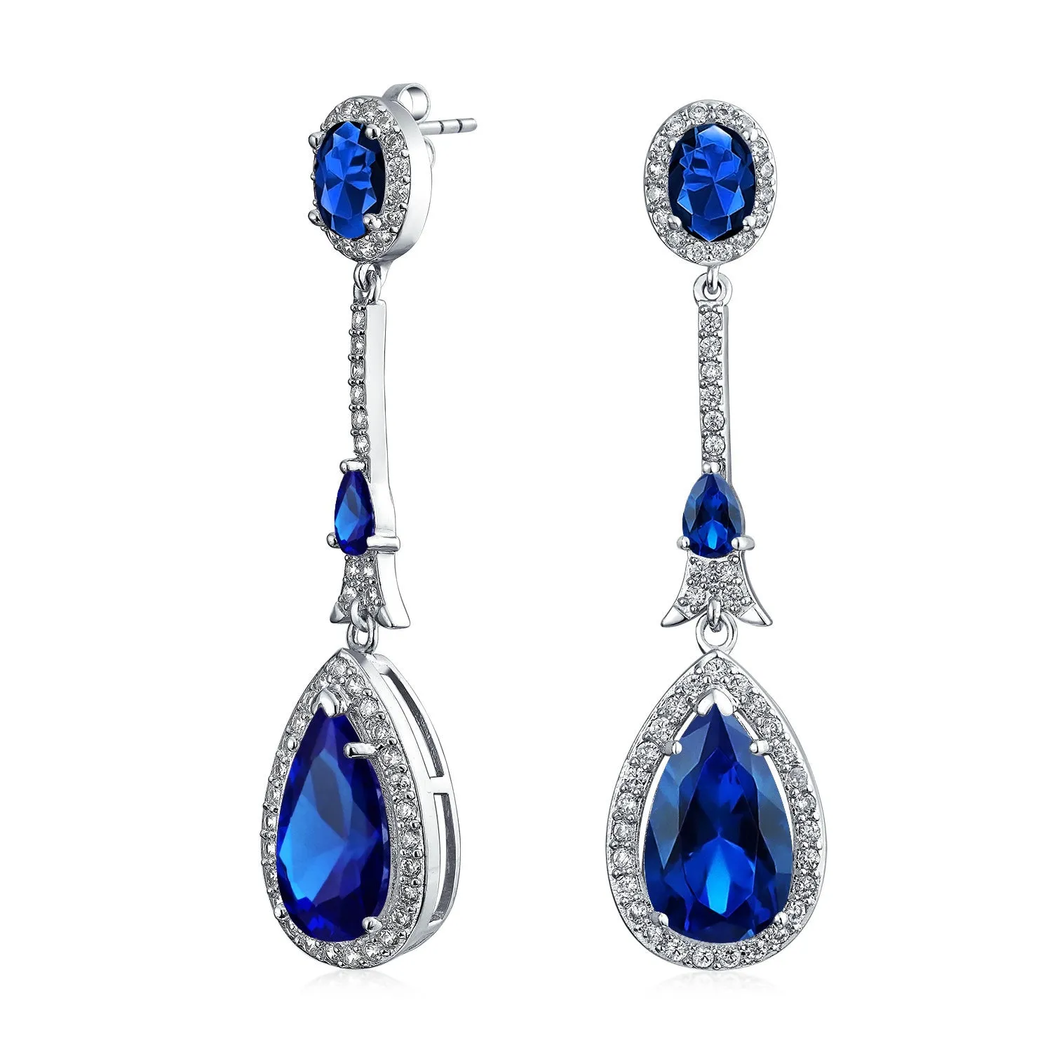 Art Deco Long Teardrop Statement CZ Chandelier Earrings Jewel Colors