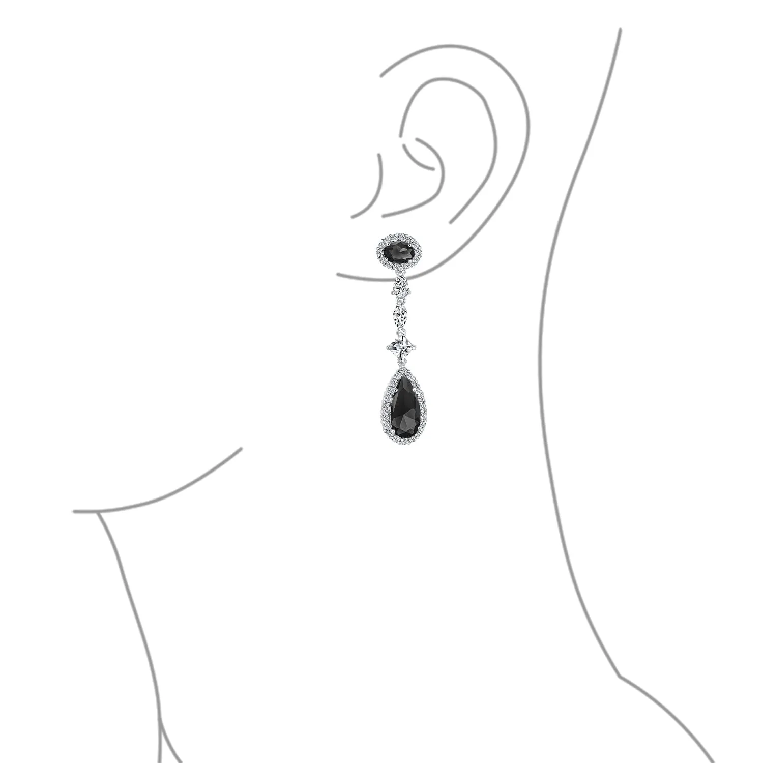 Art Deco Long Teardrop Statement CZ Chandelier Earrings Jewel Colors
