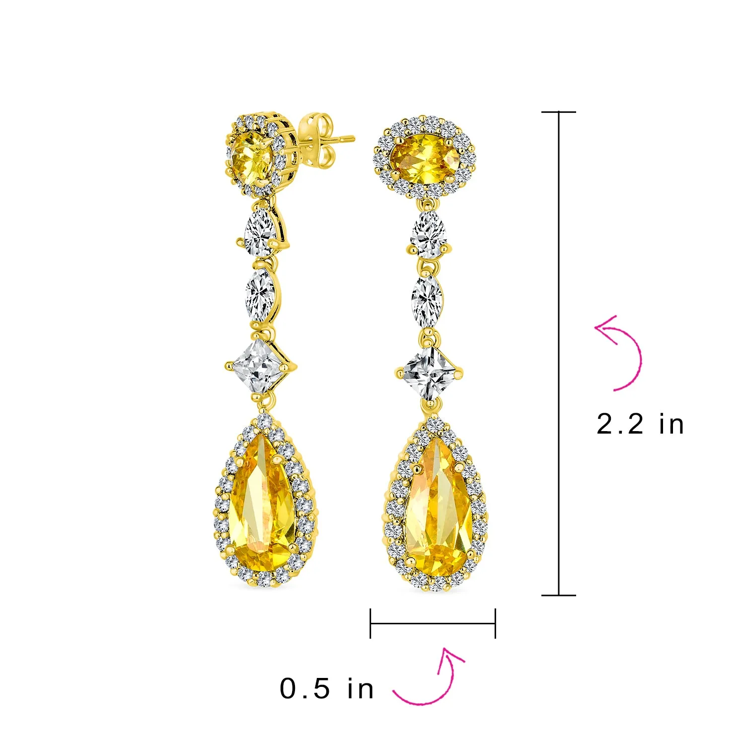 Art Deco Long Teardrop Statement CZ Chandelier Earrings Jewel Colors