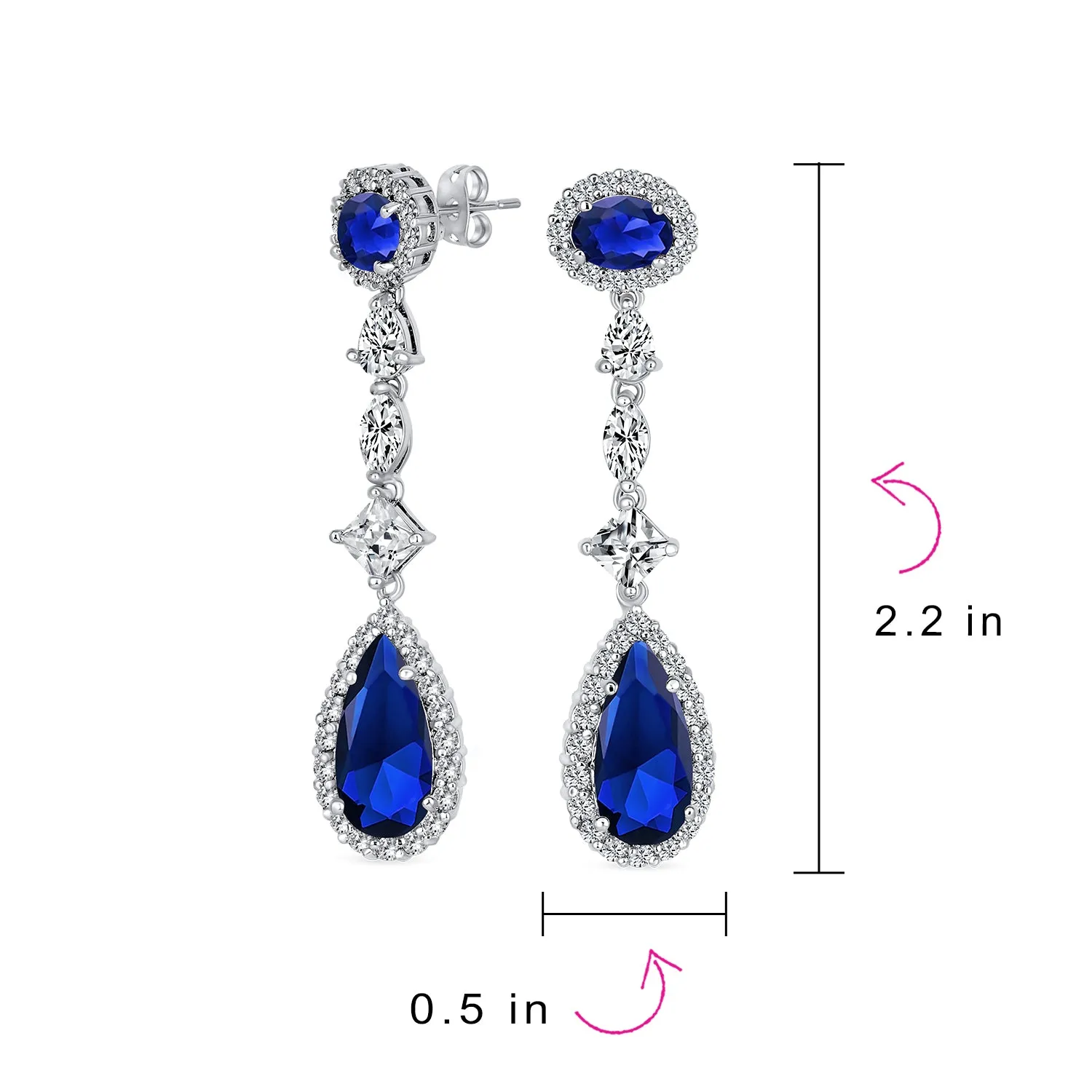 Art Deco Long Teardrop Statement CZ Chandelier Earrings Jewel Colors