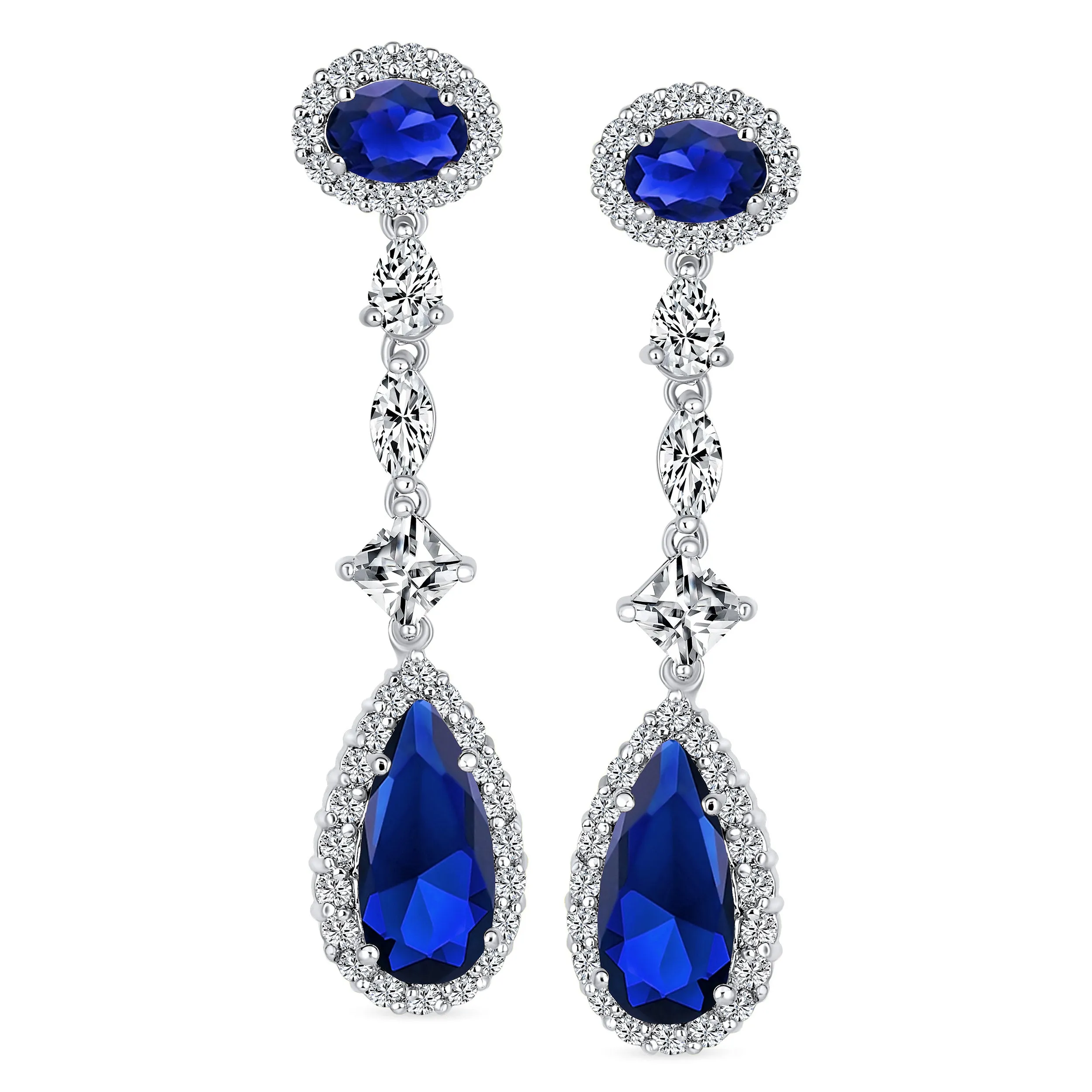 Art Deco Long Teardrop Statement CZ Chandelier Earrings Jewel Colors