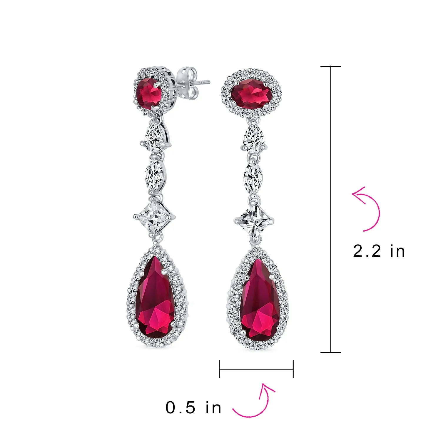 Art Deco Long Teardrop Statement CZ Chandelier Earrings Jewel Colors