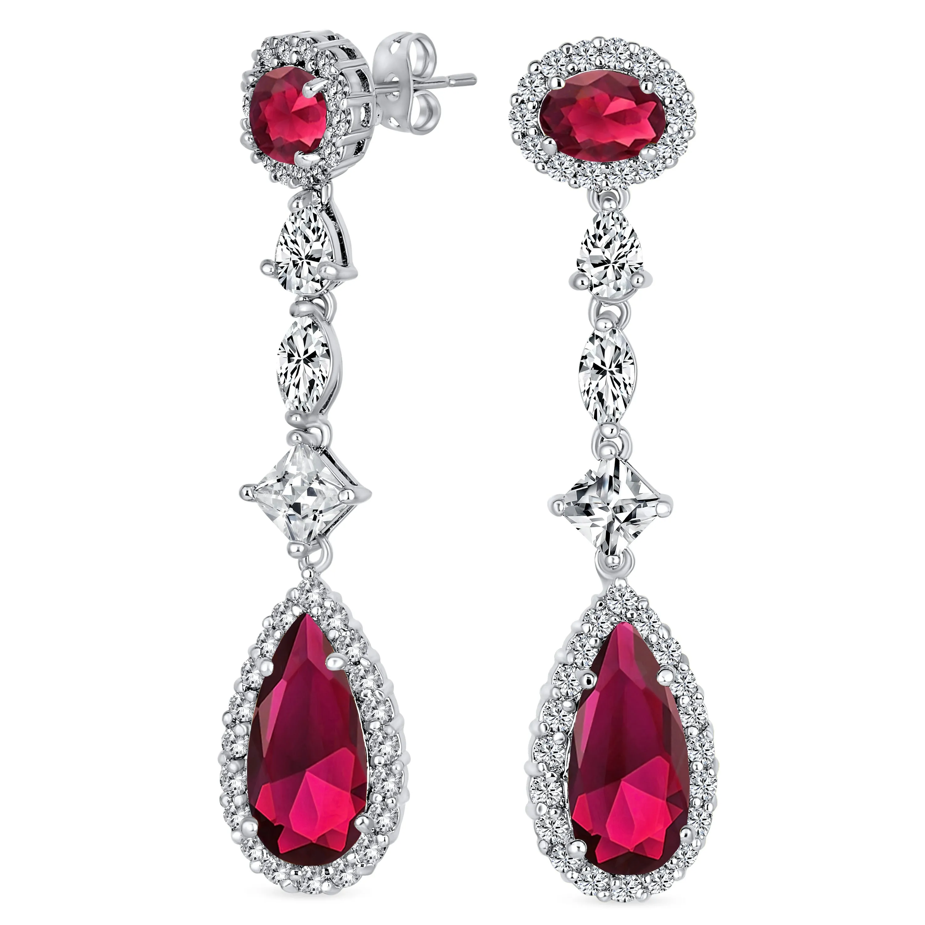 Art Deco Long Teardrop Statement CZ Chandelier Earrings Jewel Colors