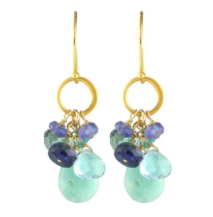AVF Gold Amazonite, Tanzanite, Topaz, Apatite & Quartz Hammered Circle Link Earrings (SI6799)