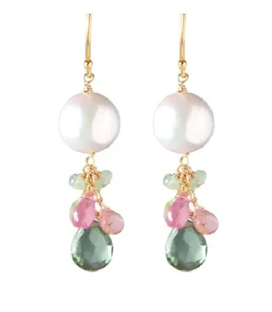 AVF Gold White Edison Pearl, Afghani Tourmaline, Quartz & Grandidierite Earrings (SI6781)