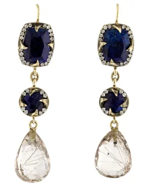 Azurite and Quartz Double Drop Earrings