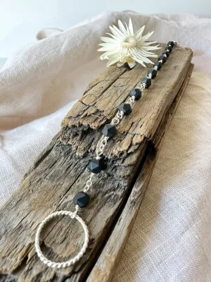 B2256 - ss forged links bracelet with faceted frosted black onyx
