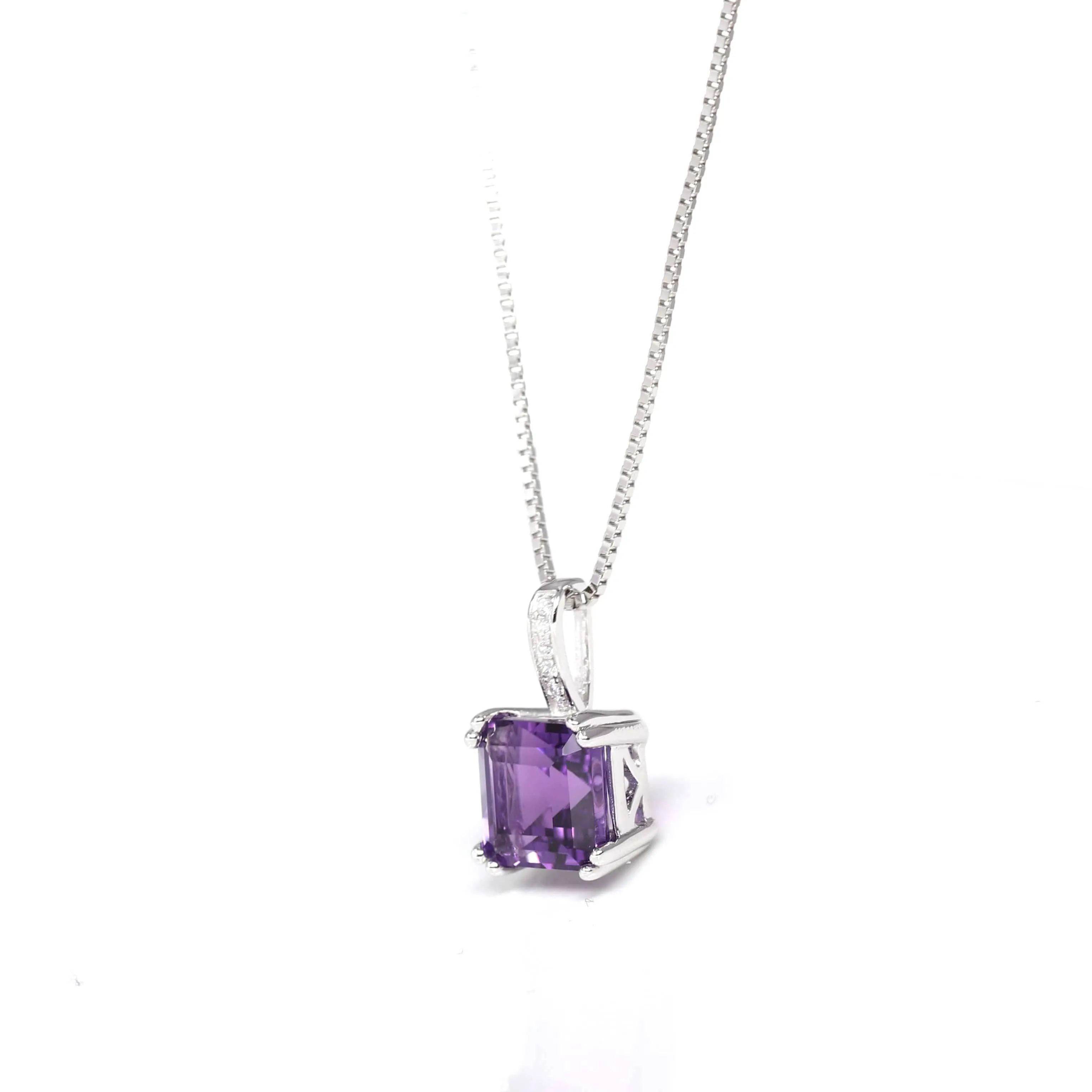 Baikalla™ Classic Sterling Silver Natural Amethyst Pendant Necklace With CZ